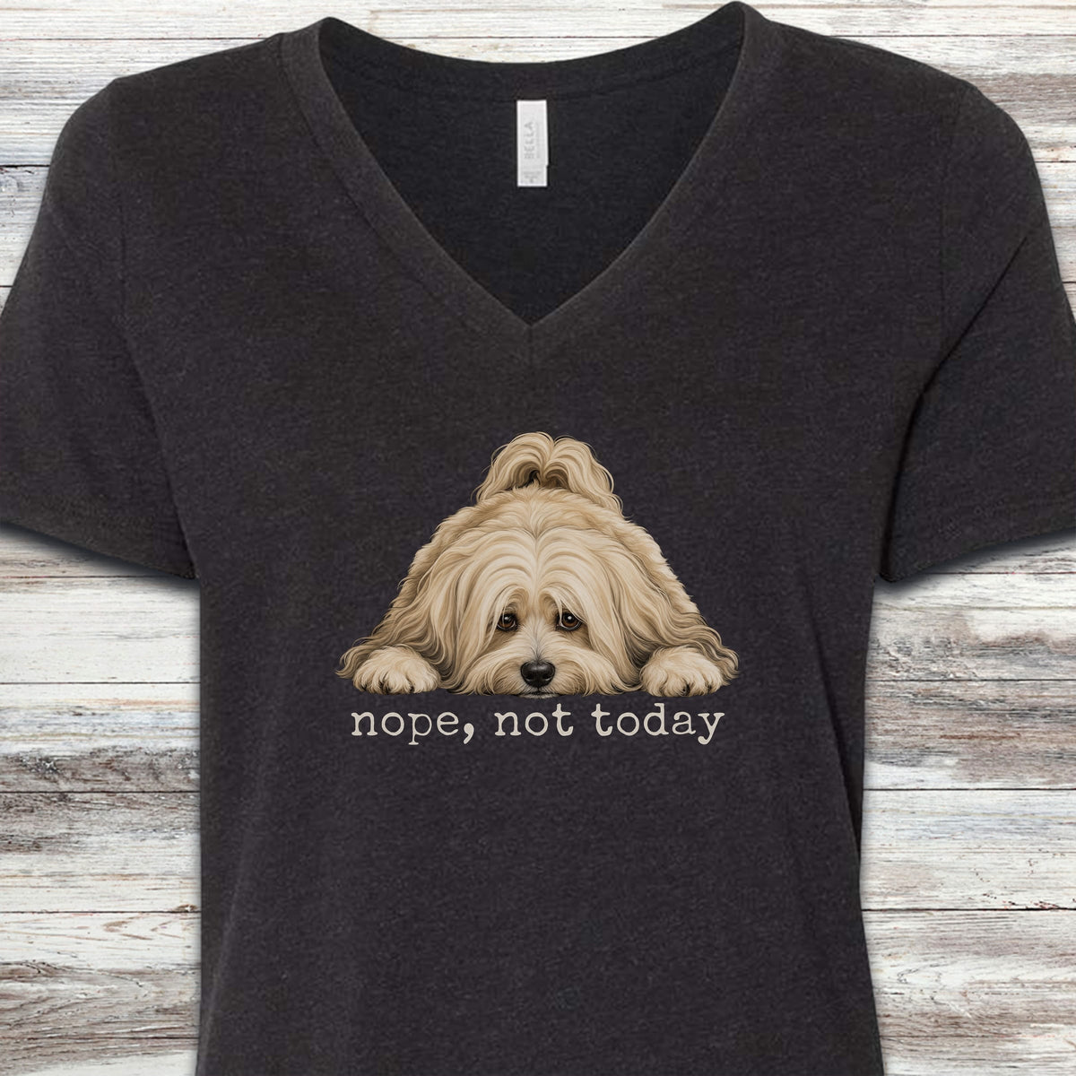 Havanese Nope V-Neck Tee - Black Heather