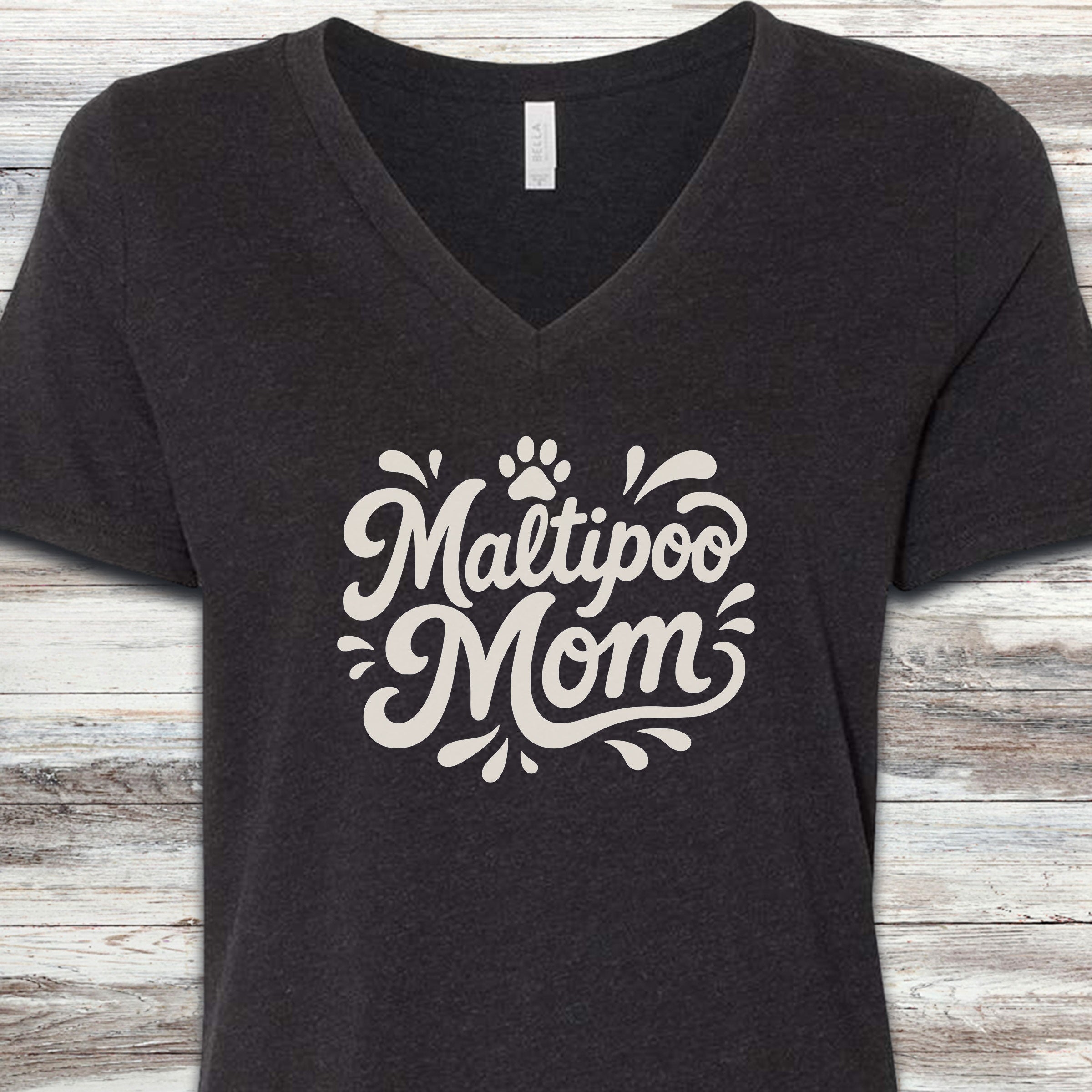 Maltipoo Groovy Mom V-Neck Tee - Black Heather