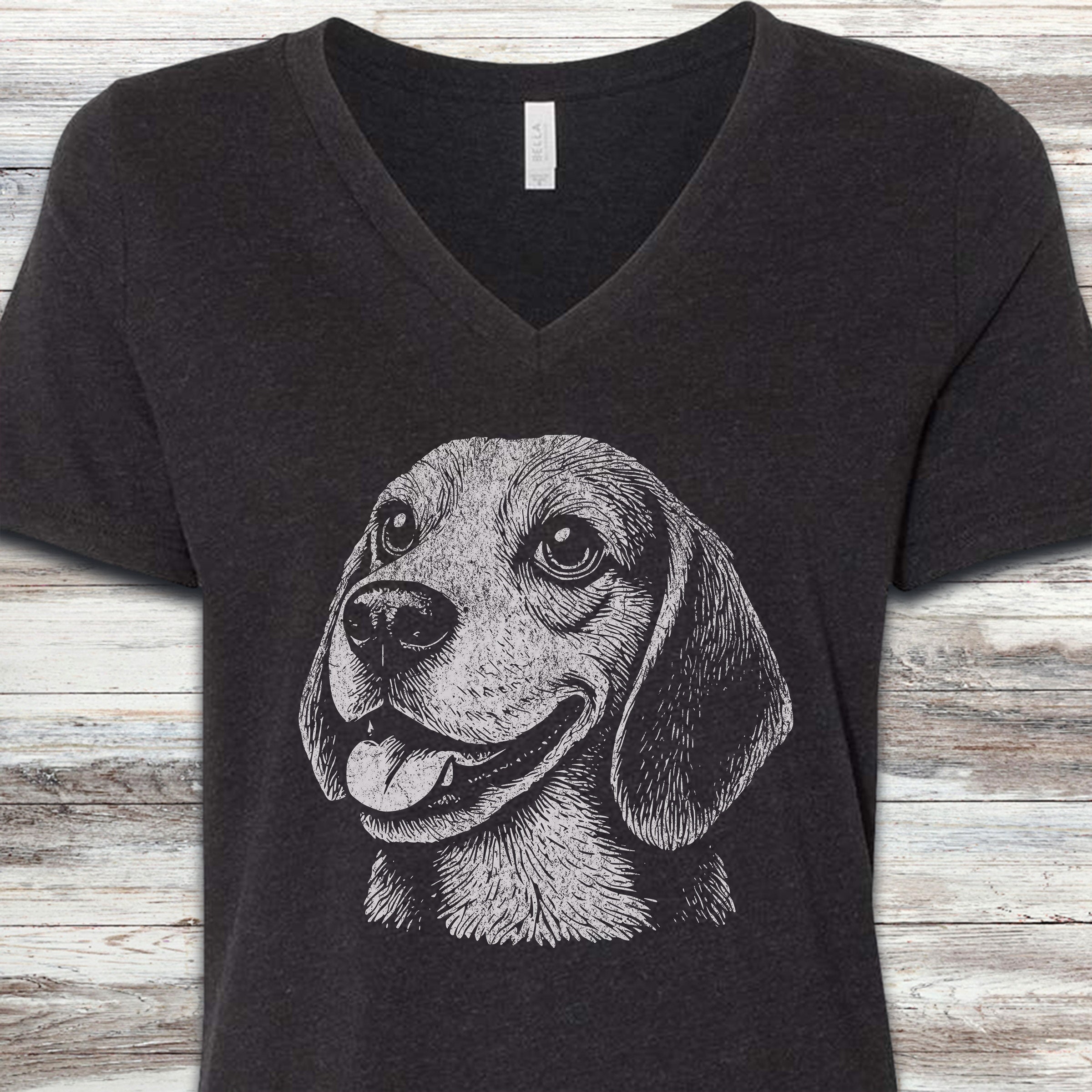 Beagle V-Neck Tee - Black Heather