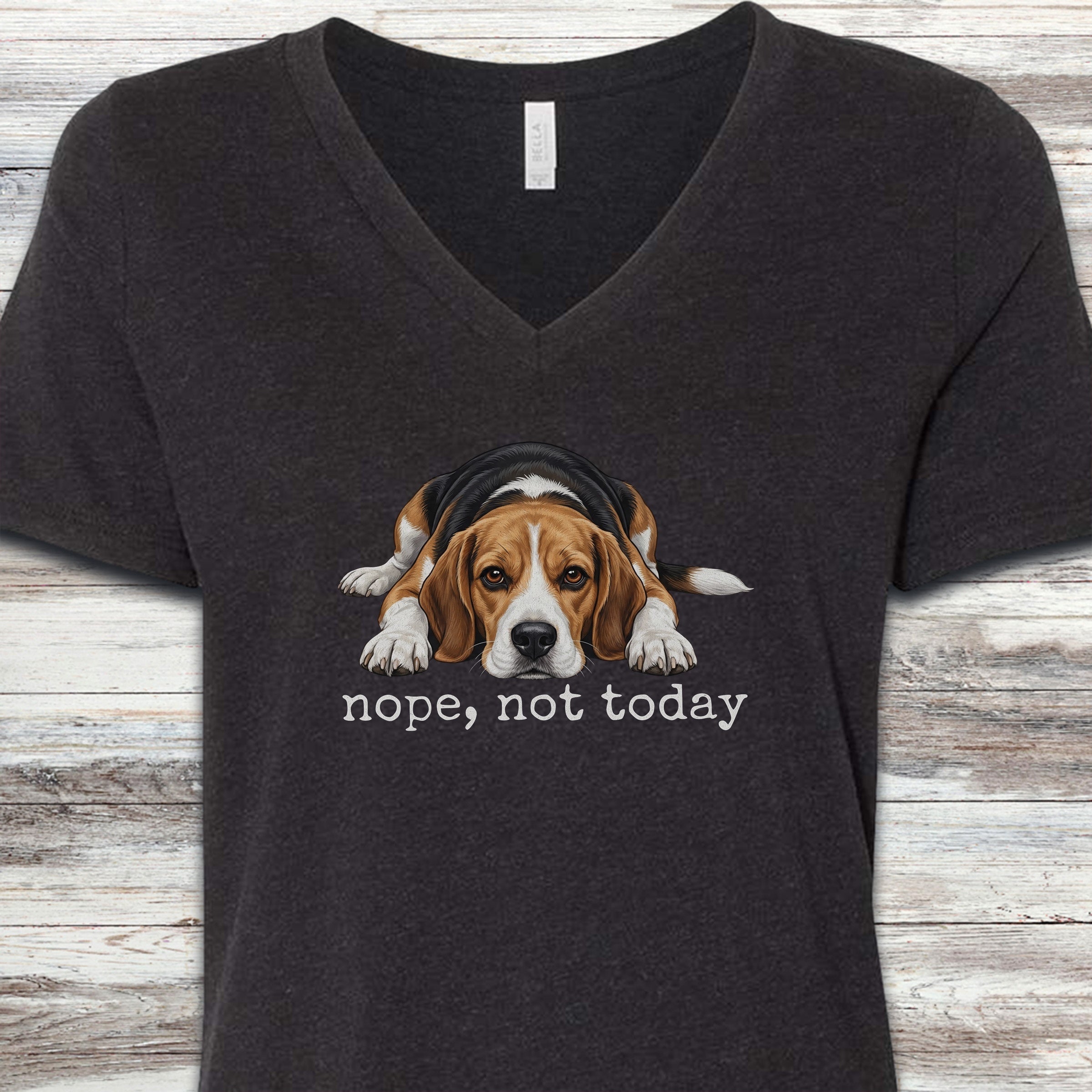 Beagle Nope V-Neck Tee - Black Heather