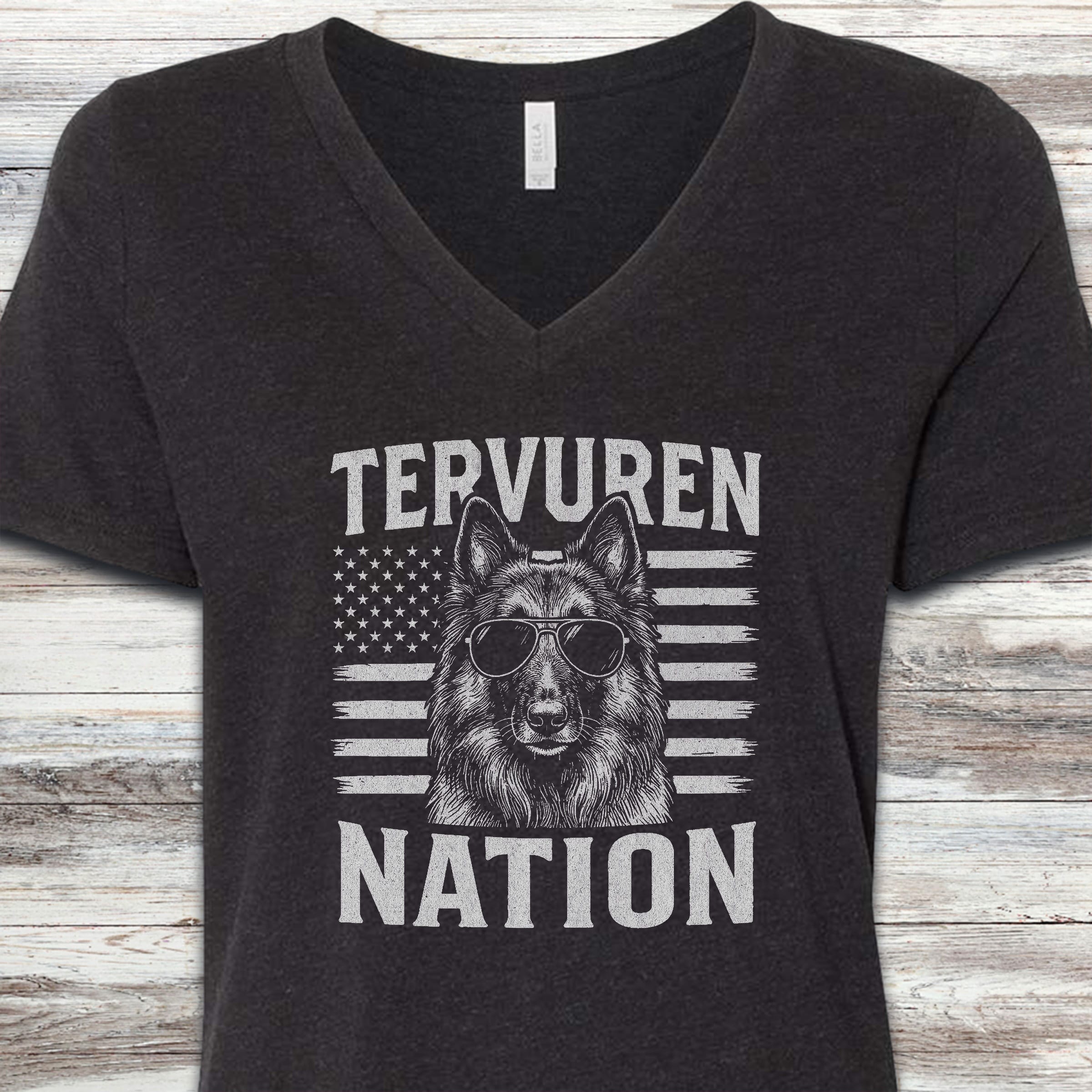 Belgian Tervuren Nation V-Neck Tee - Black Heather