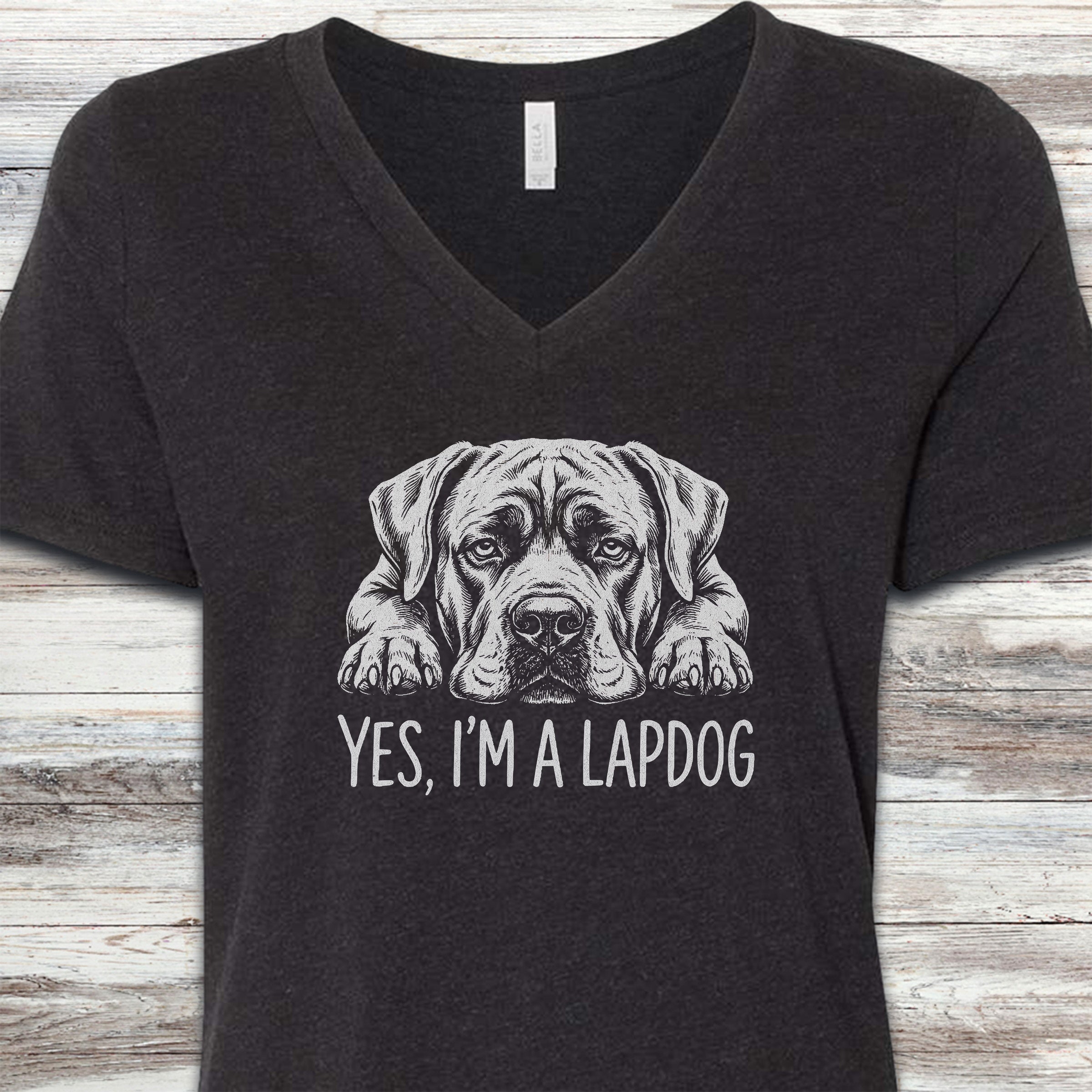 Cane Corso Lap Dog V-Neck Tee - Black Heather