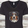 Australian Shepherd Merle Studio Portrait V-Neck Tee - Black Heather