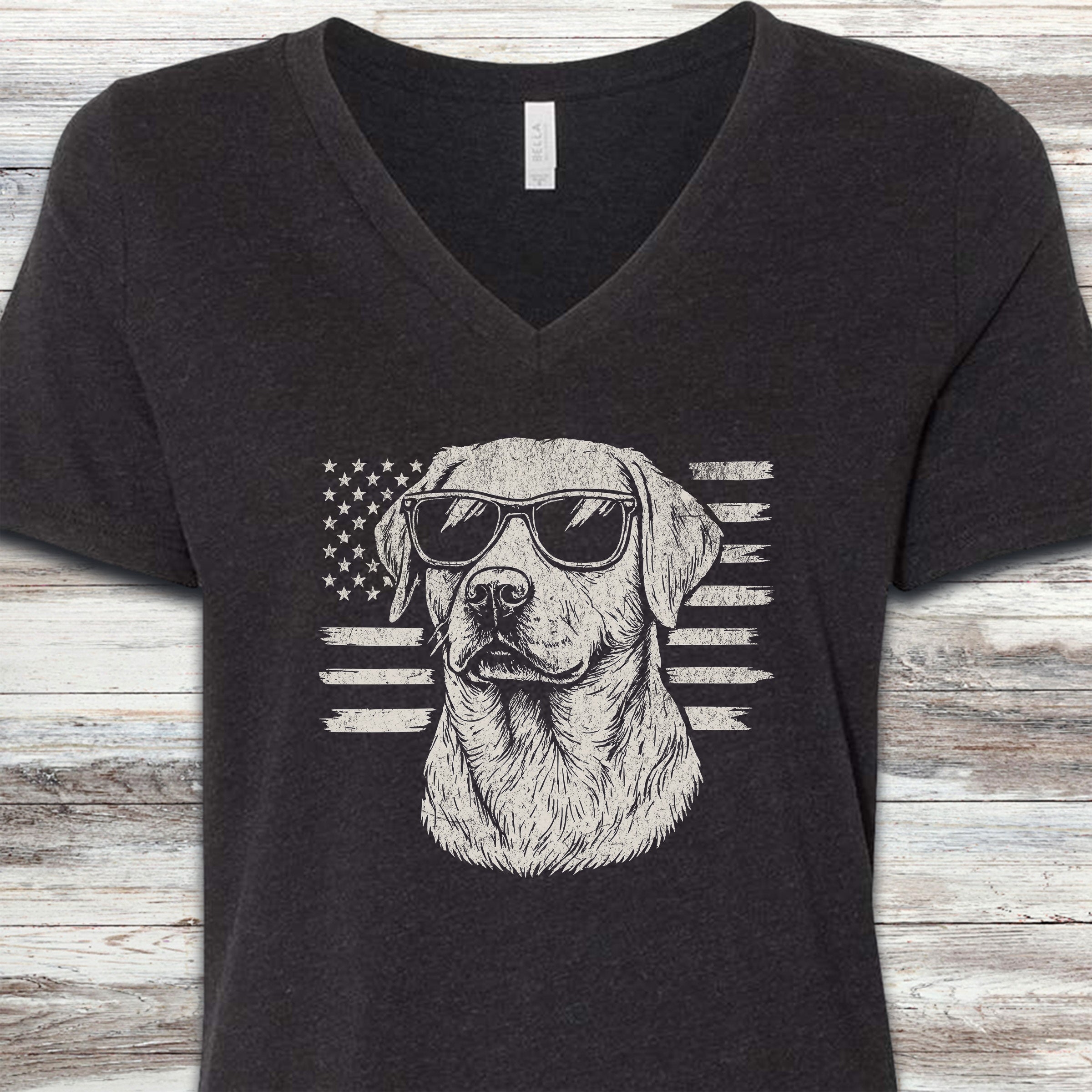 Labrador Retriever Flag V-Neck Tee - Black Heather