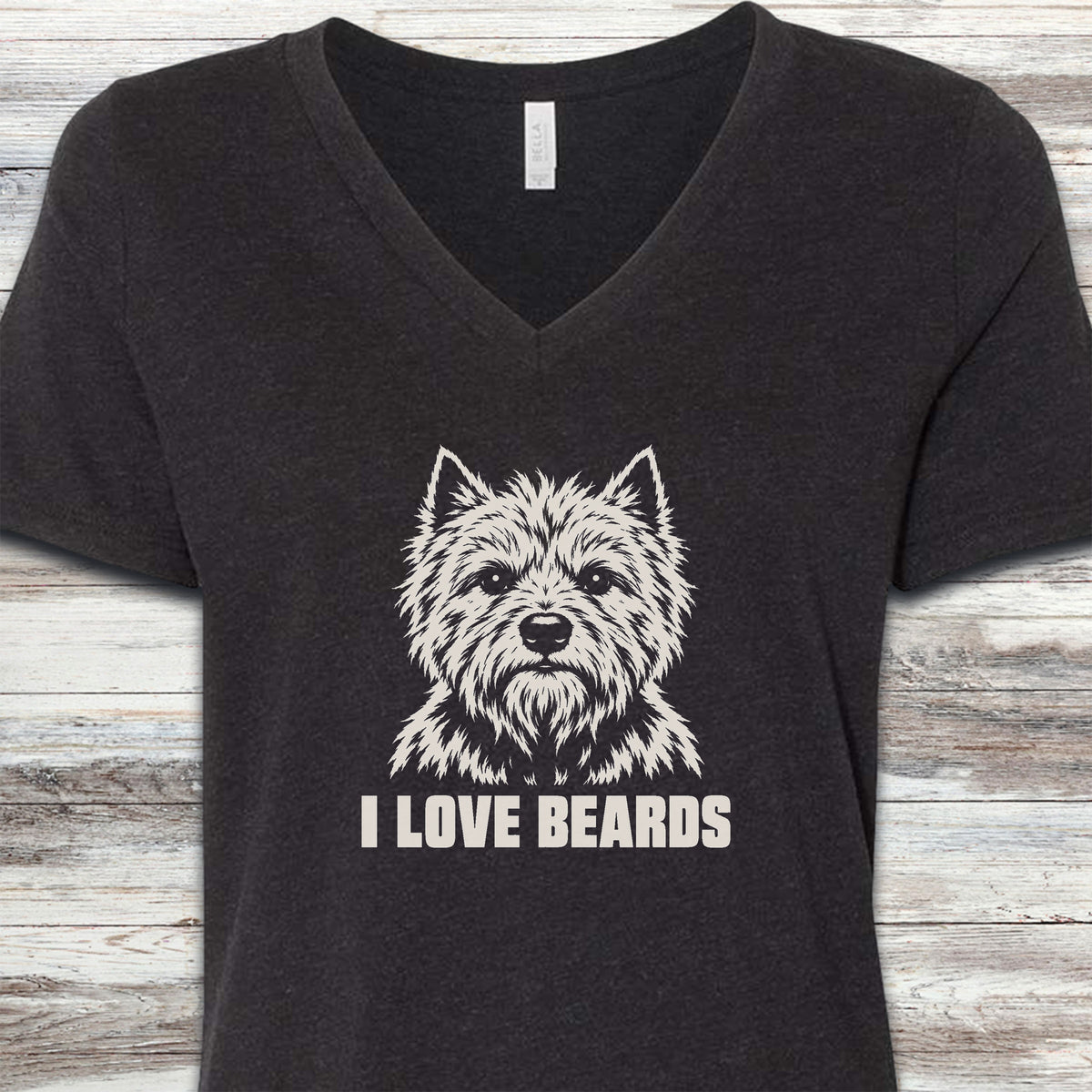 Cairn Terrier I Love Beards V-Neck Tee - Black Heather