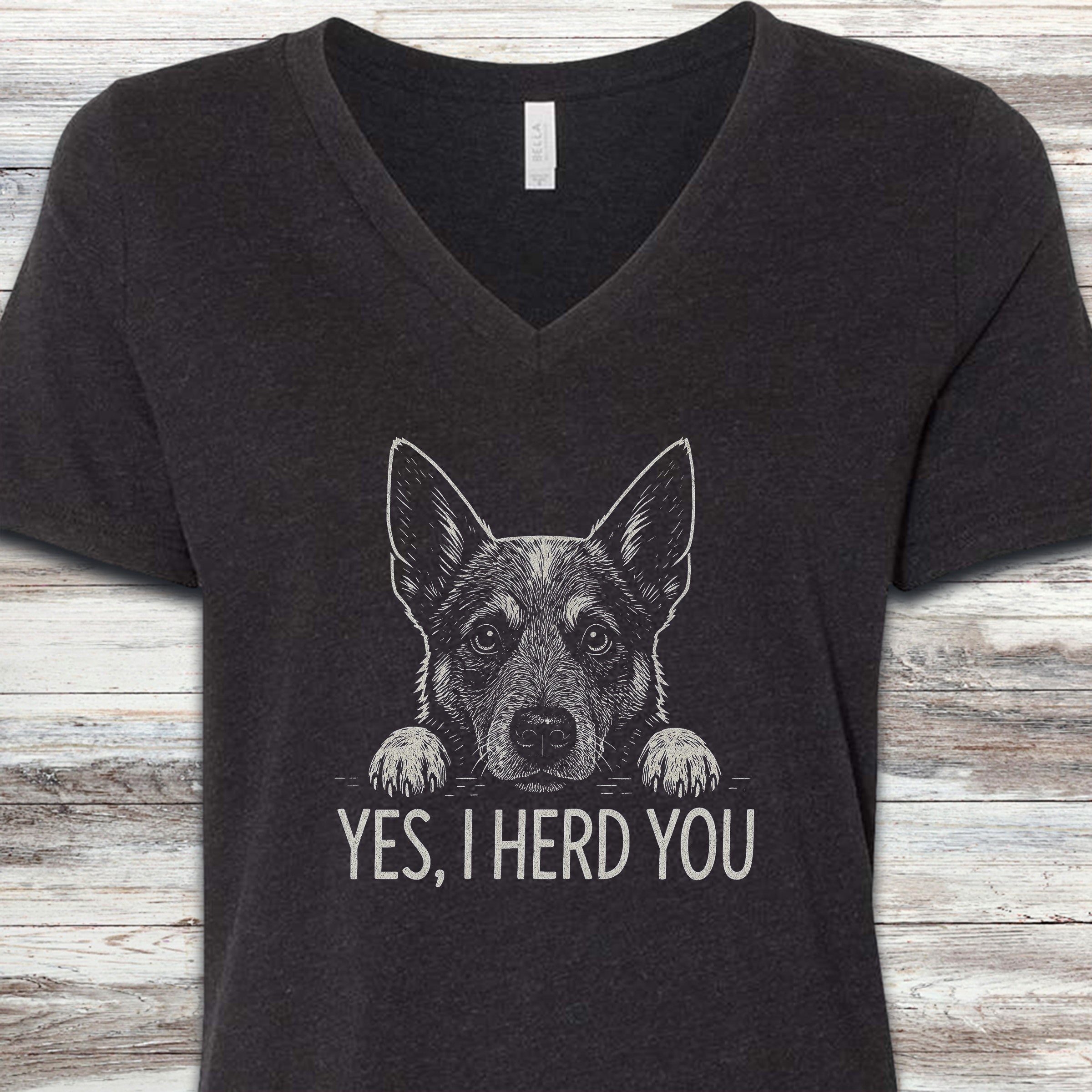 Australian Cattle Dog Herd You V-Neck Tee - Black Heather