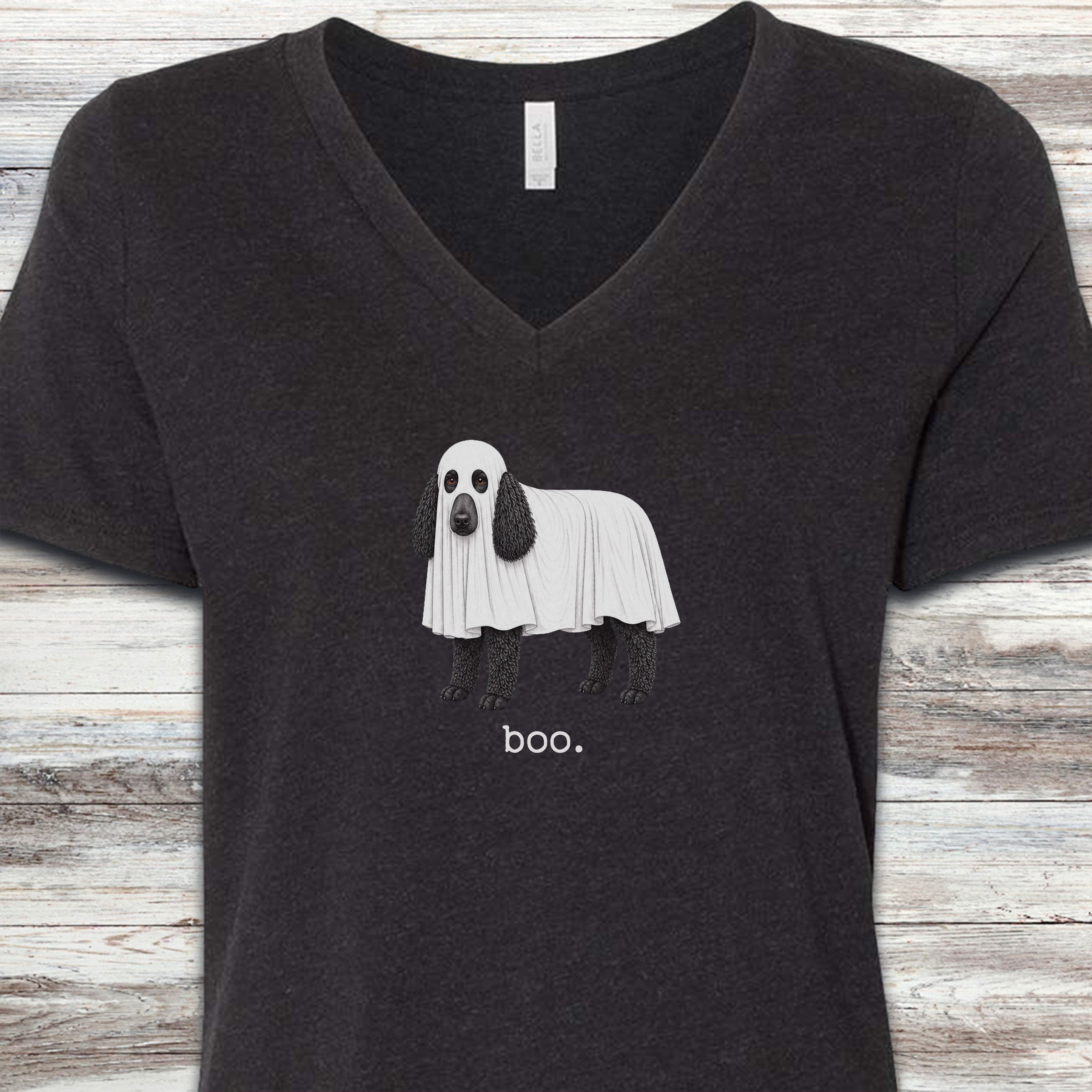 Poodle Black Boo V-Neck Tee - Black Heather