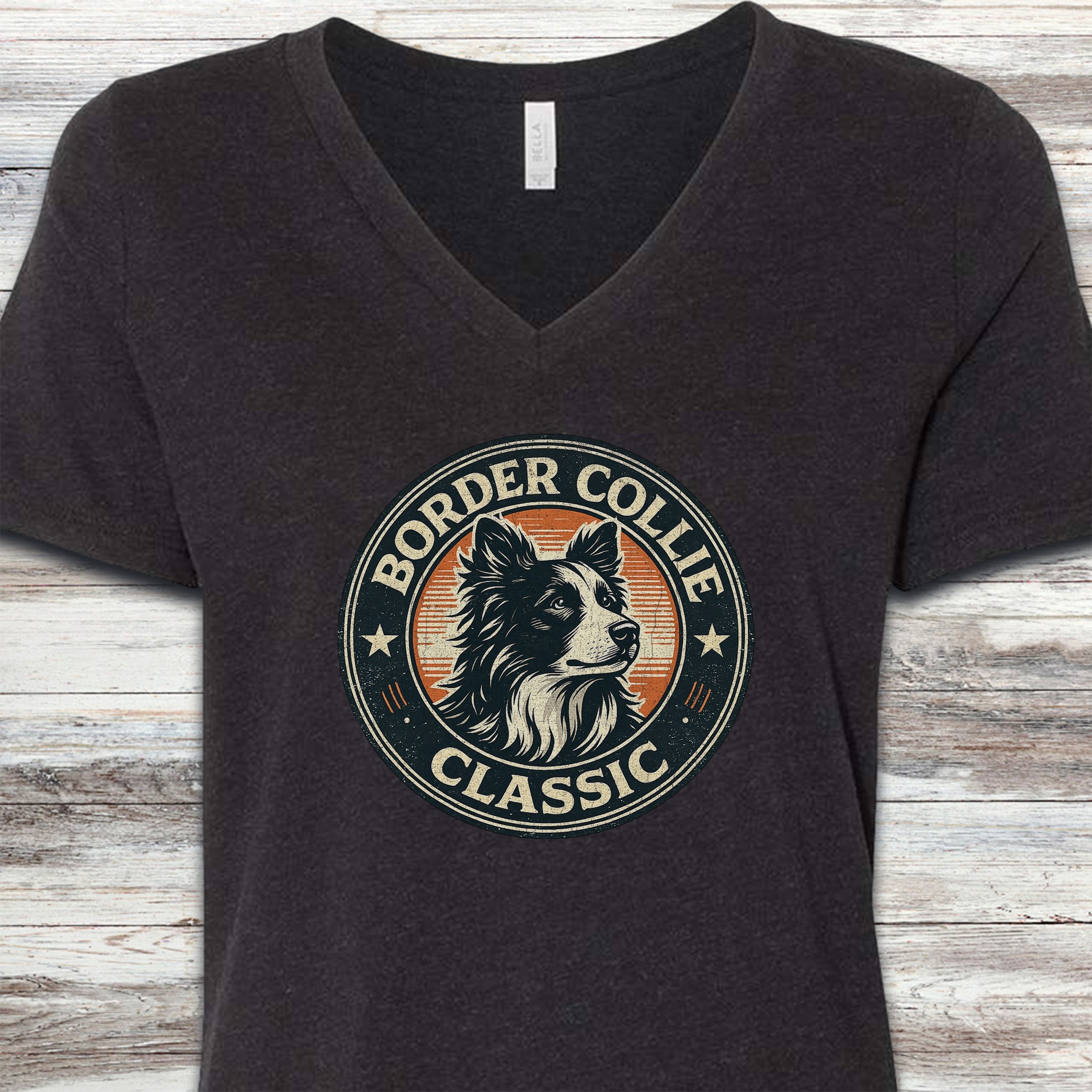 Border Collie Classic V-Neck Tee - Black Heather