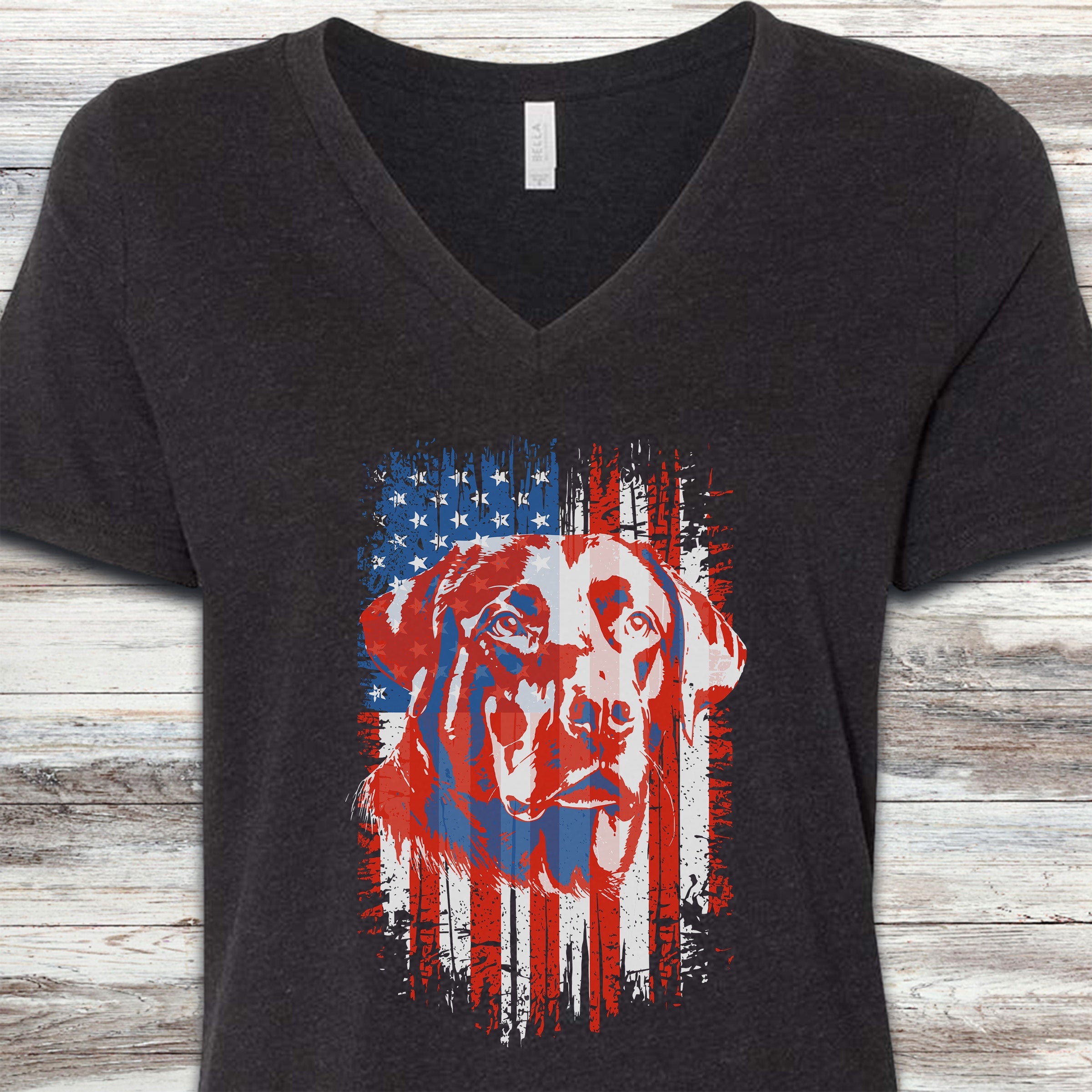 Labrador Retriever USA V-Neck Tee - Black Heather