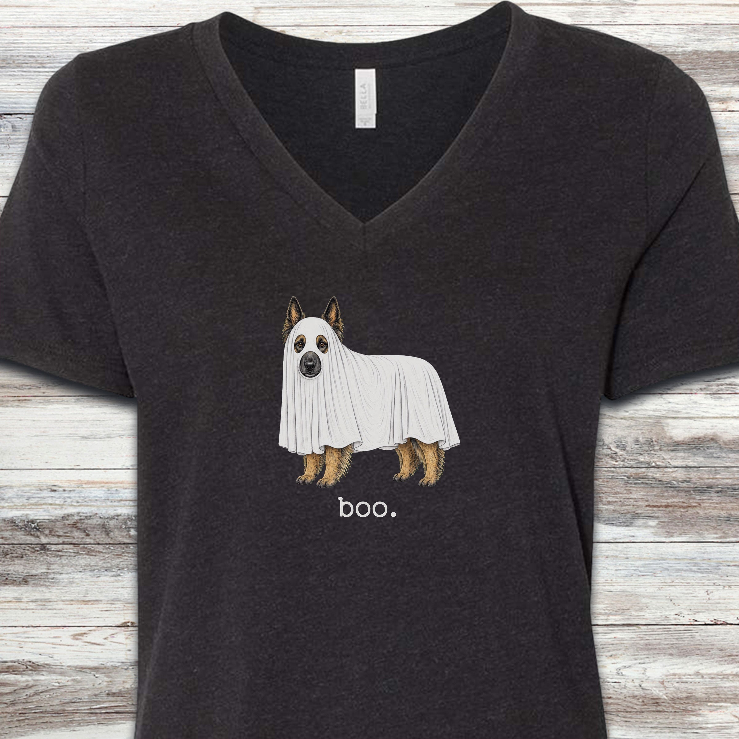 Belgian Tervuren Boo V-Neck Tee - Black Heather
