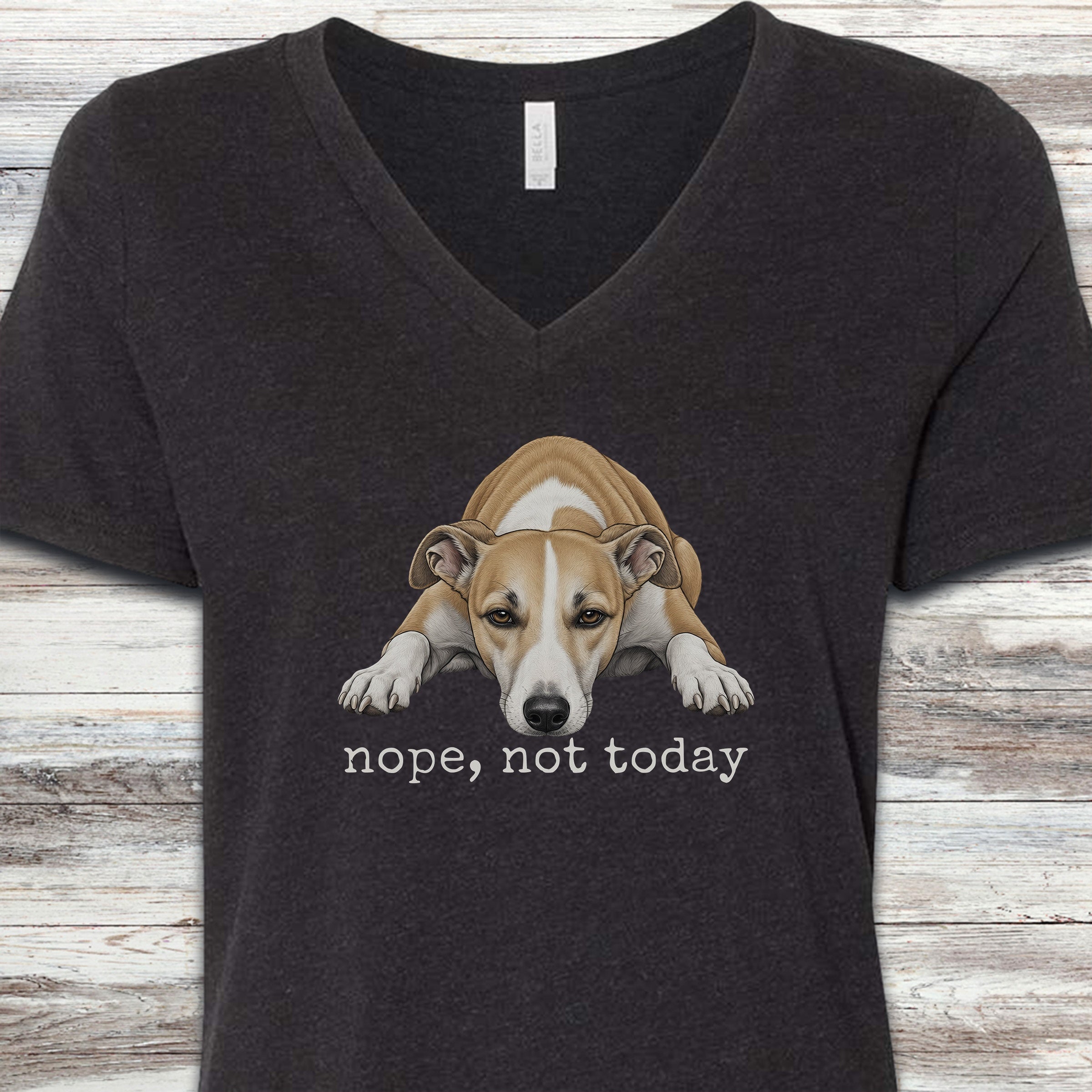 Whippet Nope V-Neck Tee - Black Heather