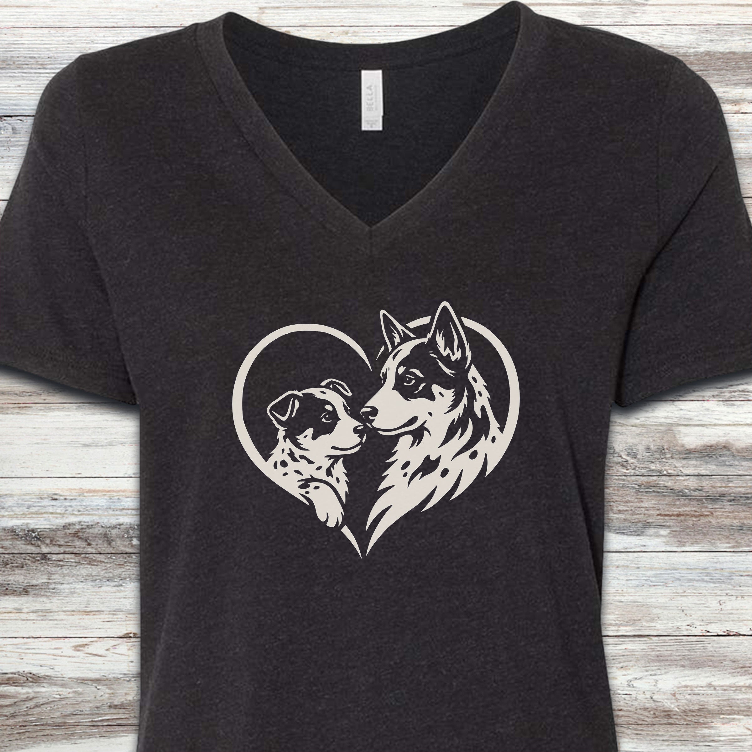 Australian Cattle Dog Heart Bond V-Neck Tee - Black Heather