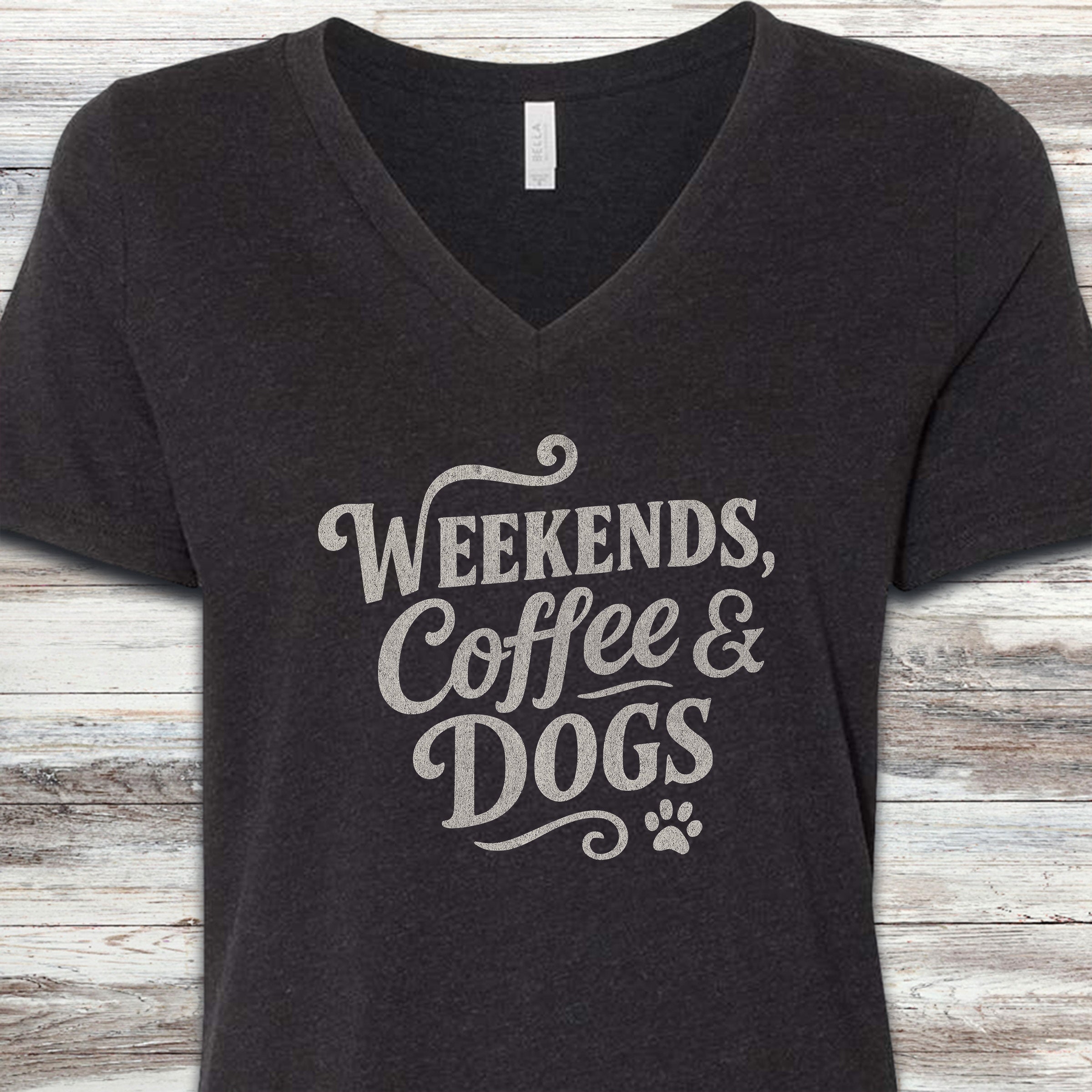 Weekends Coffee Dogs V-Neck Tee - Black Heather