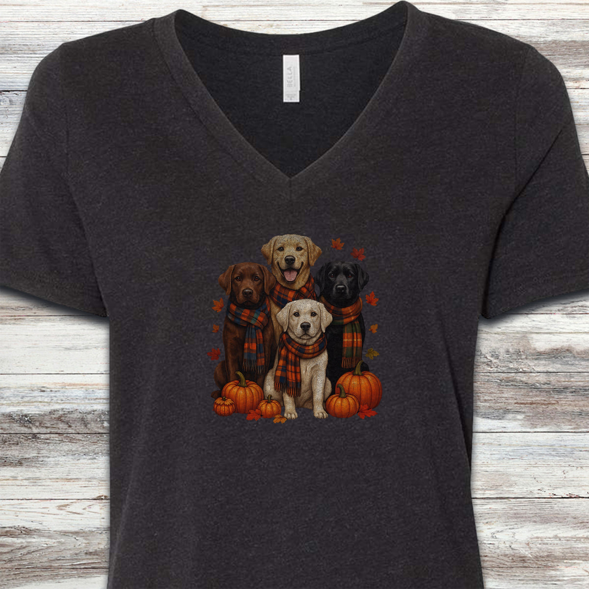 Labrador Retriever Fall V-Neck Tee - Black Heather