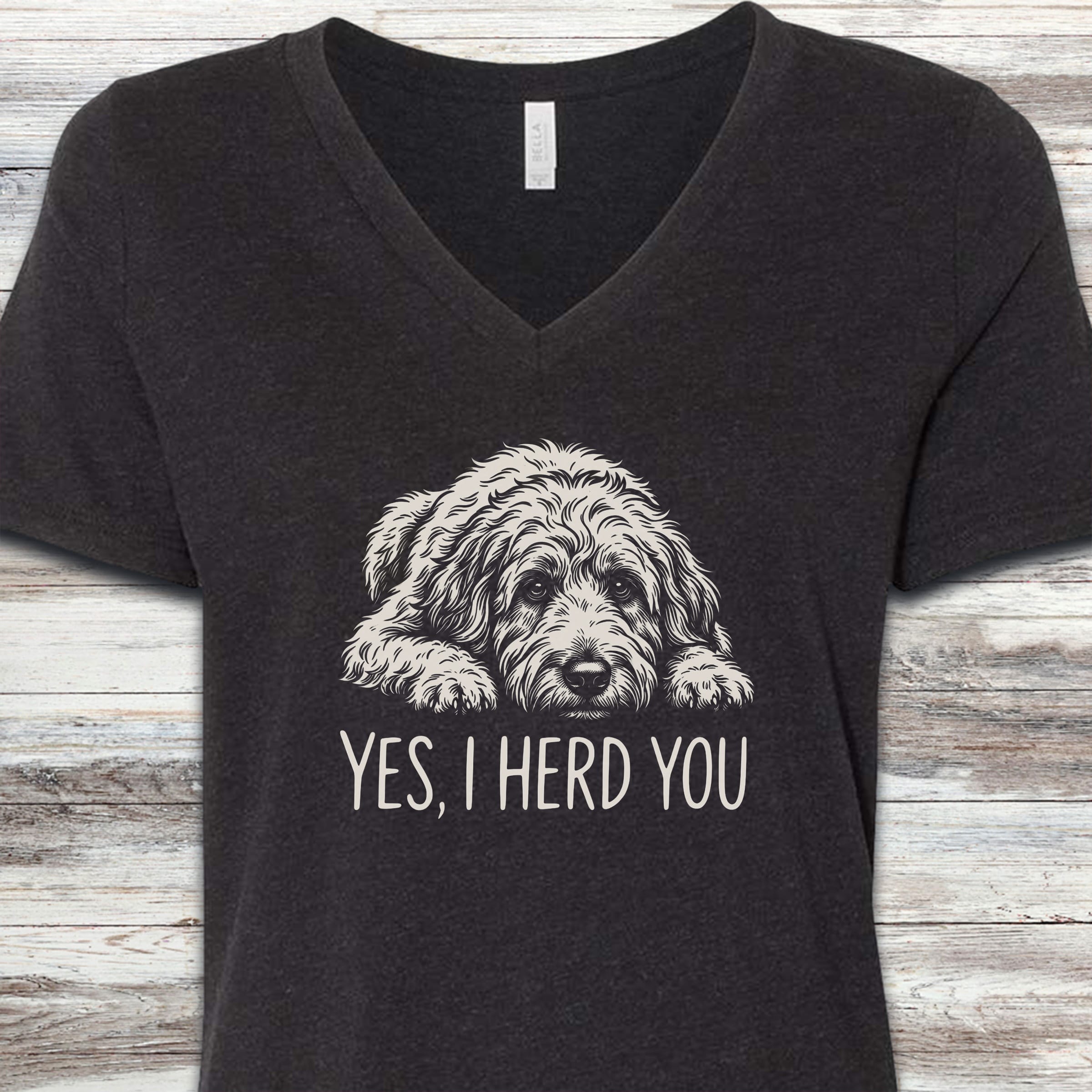 Doodle Herd You V-Neck Tee - Black Heather