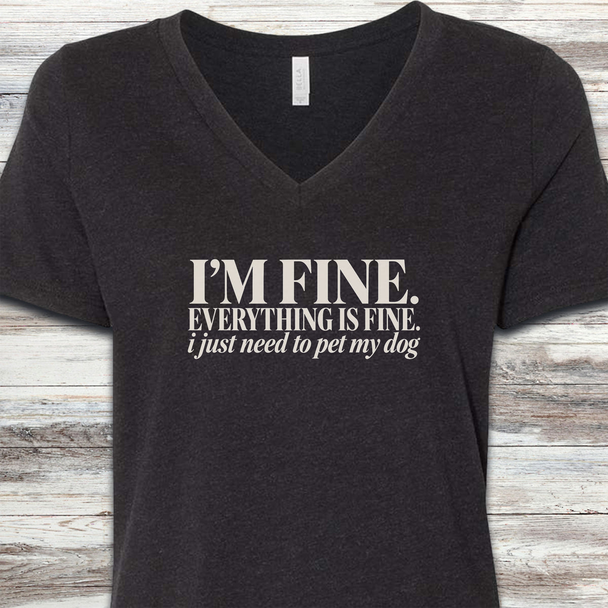Everything Is Fine V-Neck Tee - Black Heather