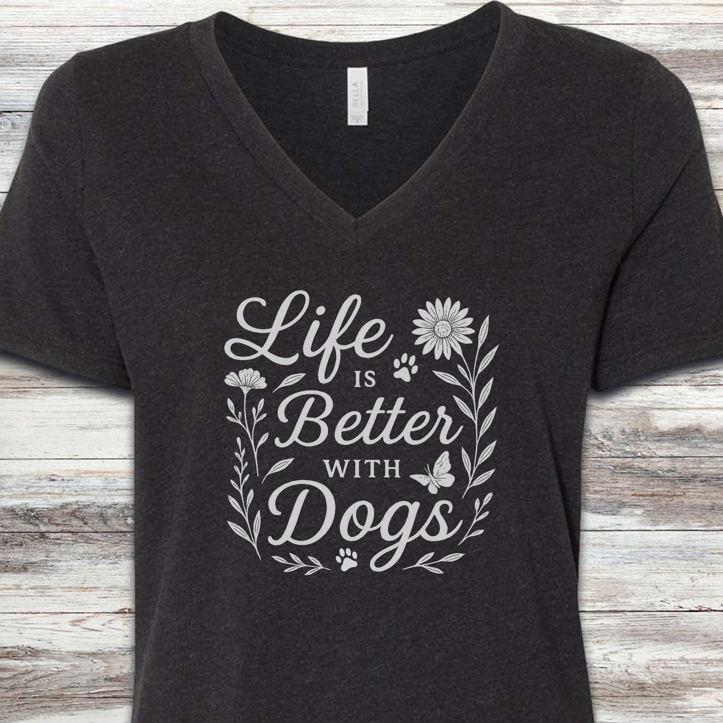 Life is Better Wildflowers V-Neck Tee - Black Heather