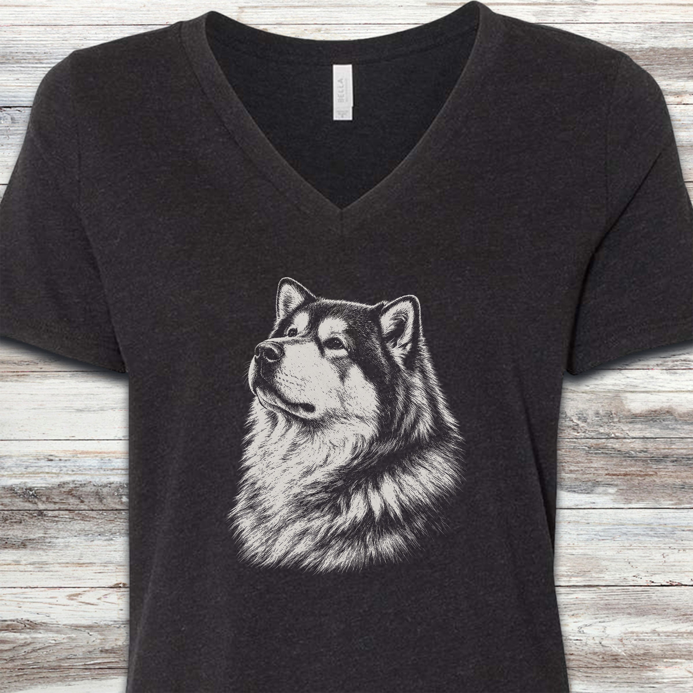 Alaskan Malamute Loyalty V-Neck Tee - Black Heather