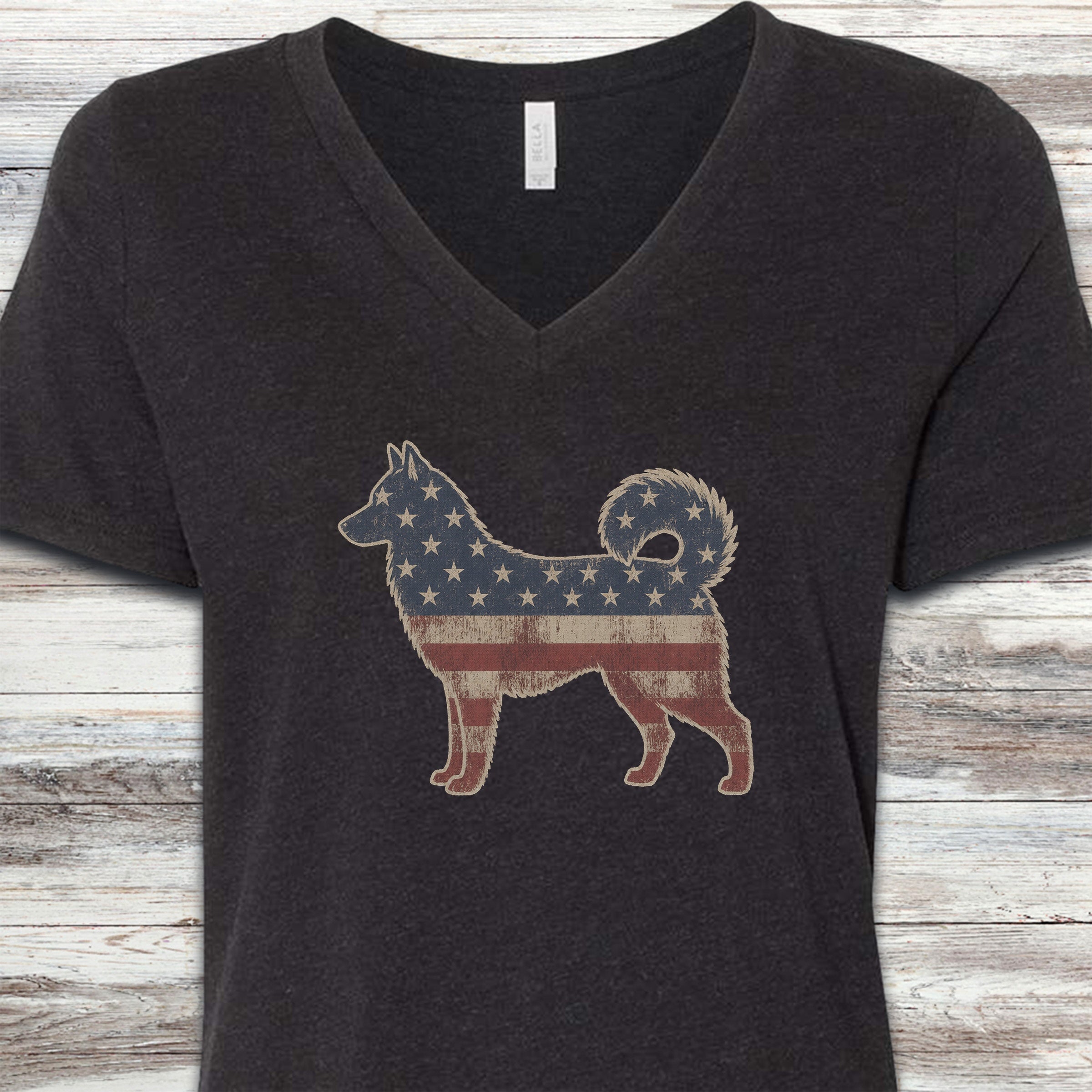 Husky Vintage USA V-Neck Tee - Black Heather