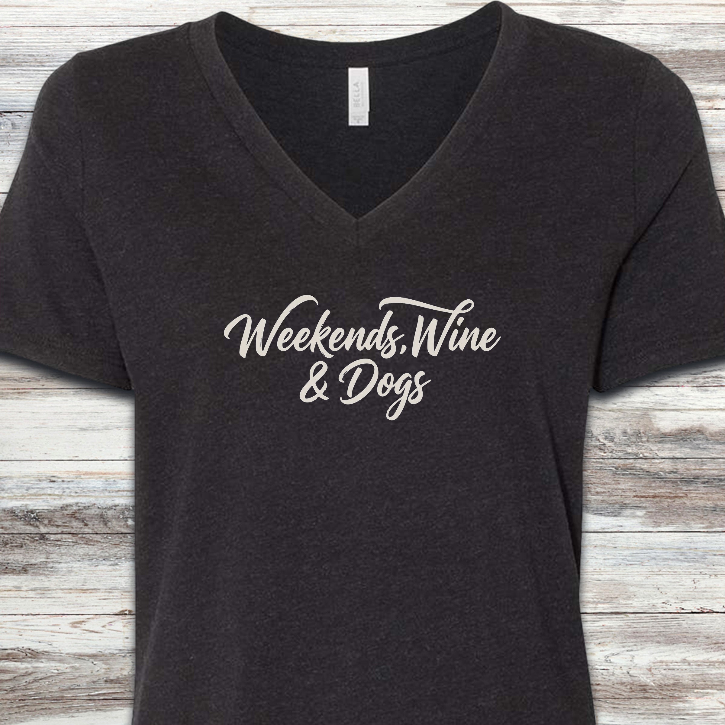 Weekends Wine Dogs V-Neck Tee - Black Heather