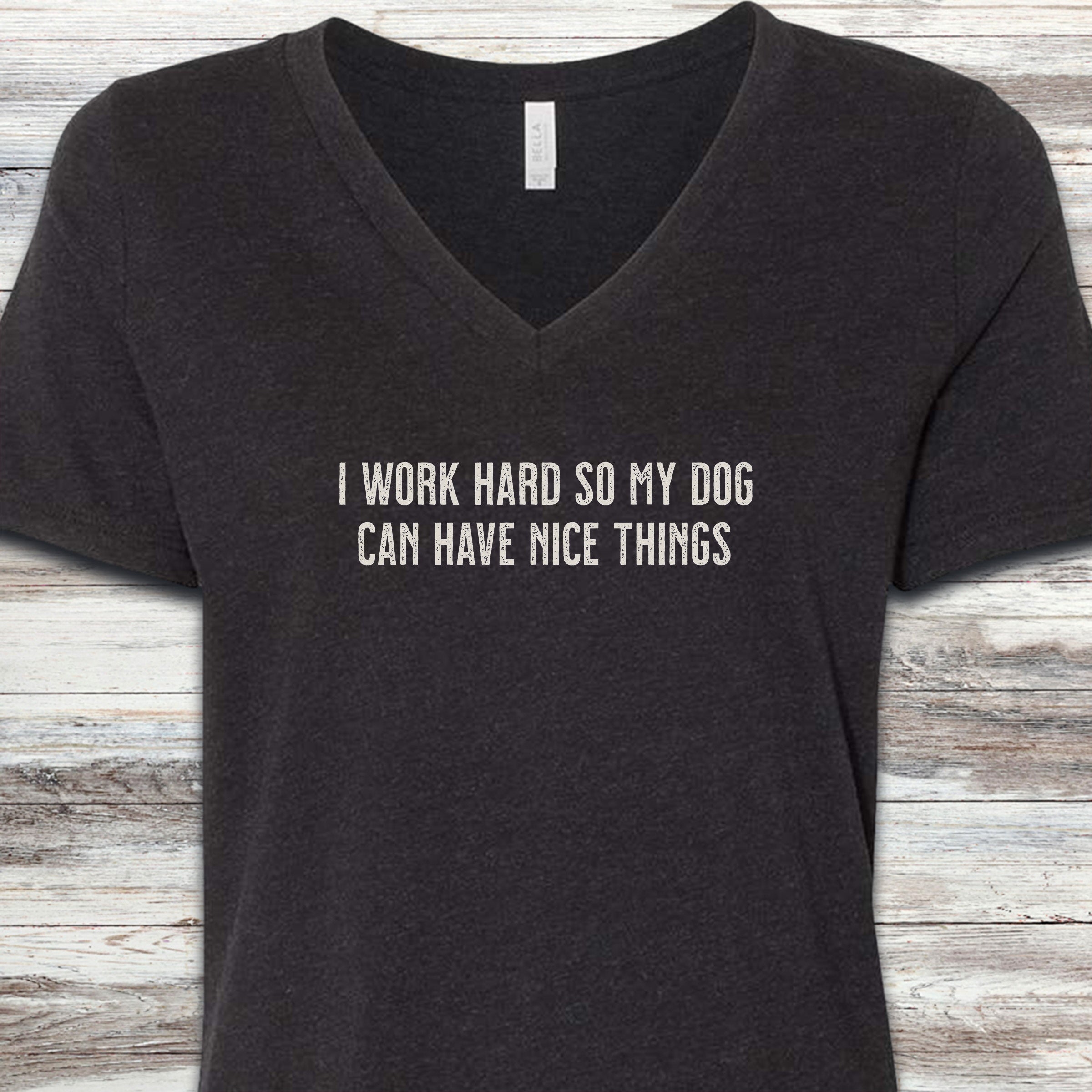I Work Hard V-Neck Tee - Black Heather