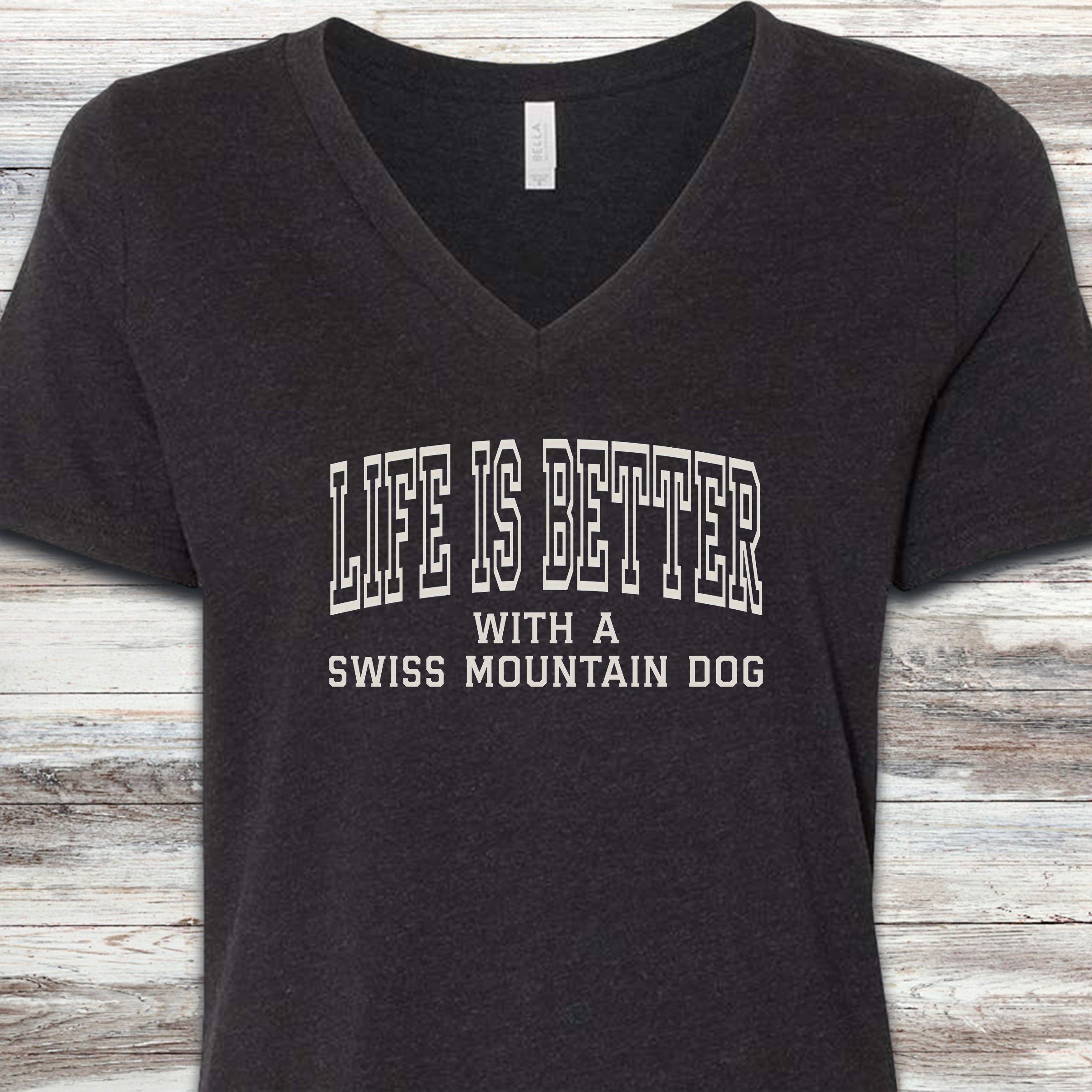 Swiss Mountain Dog Better V-Neck Tee - Black Heather