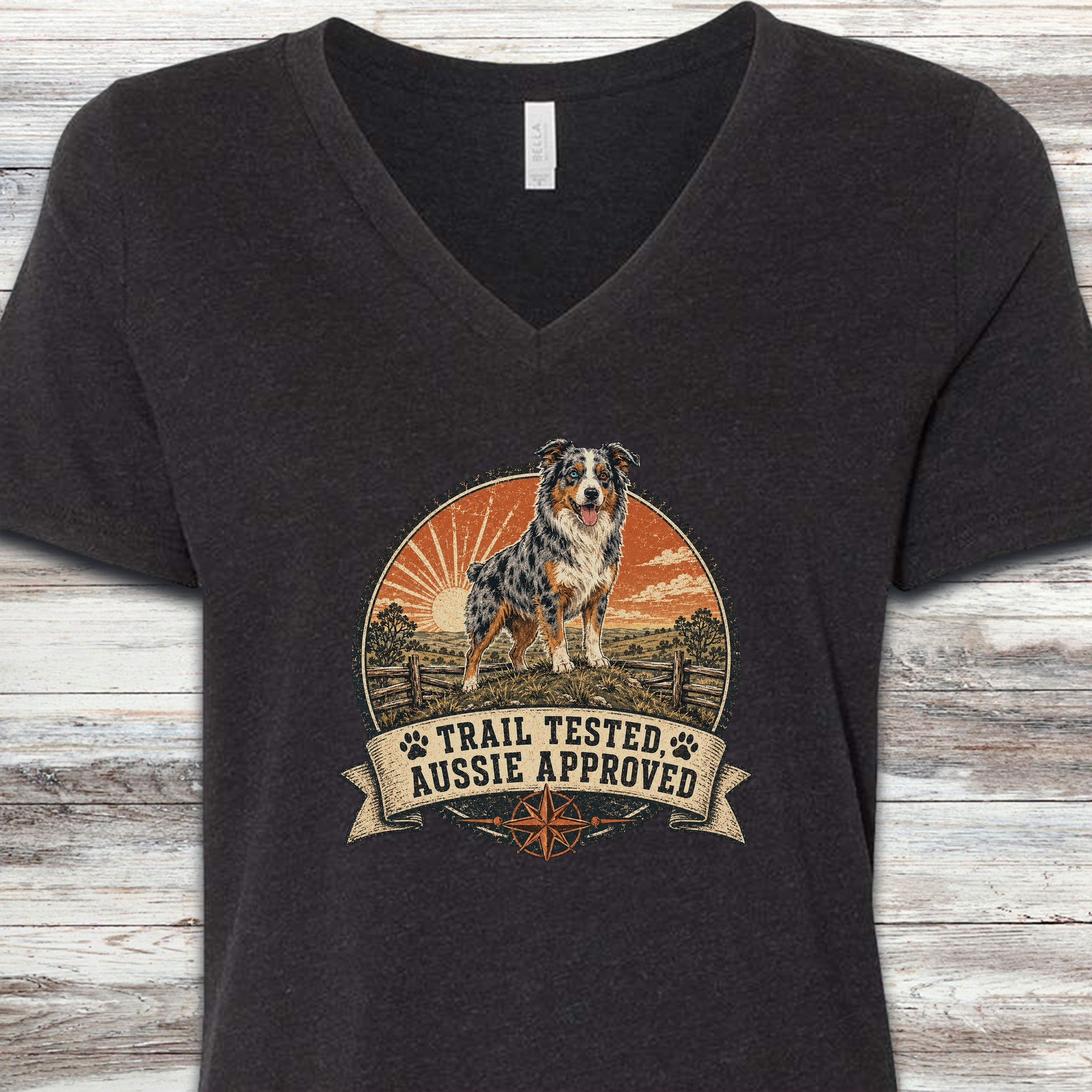Australian Shepherd Tested V-Neck Tee - Black Heather