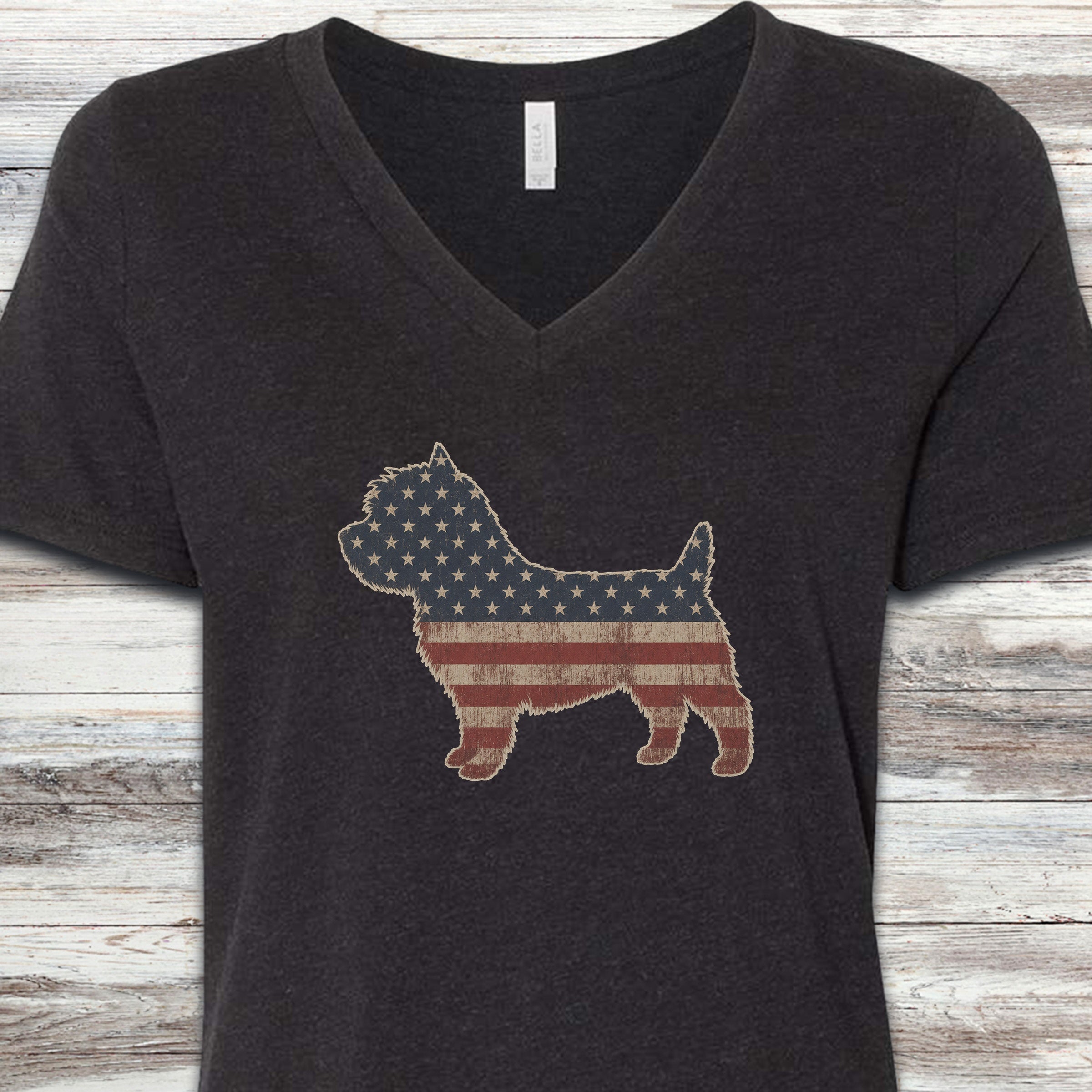 Cairn Terrier Vintage USA V-Neck Tee - Black Heather