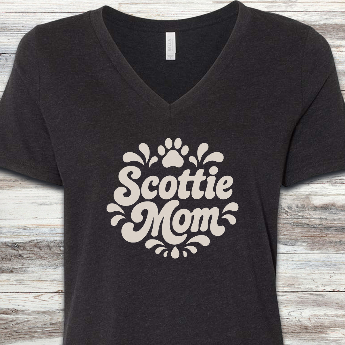 Scottish Terrier Groovy Mom V-Neck Tee - Black Heather