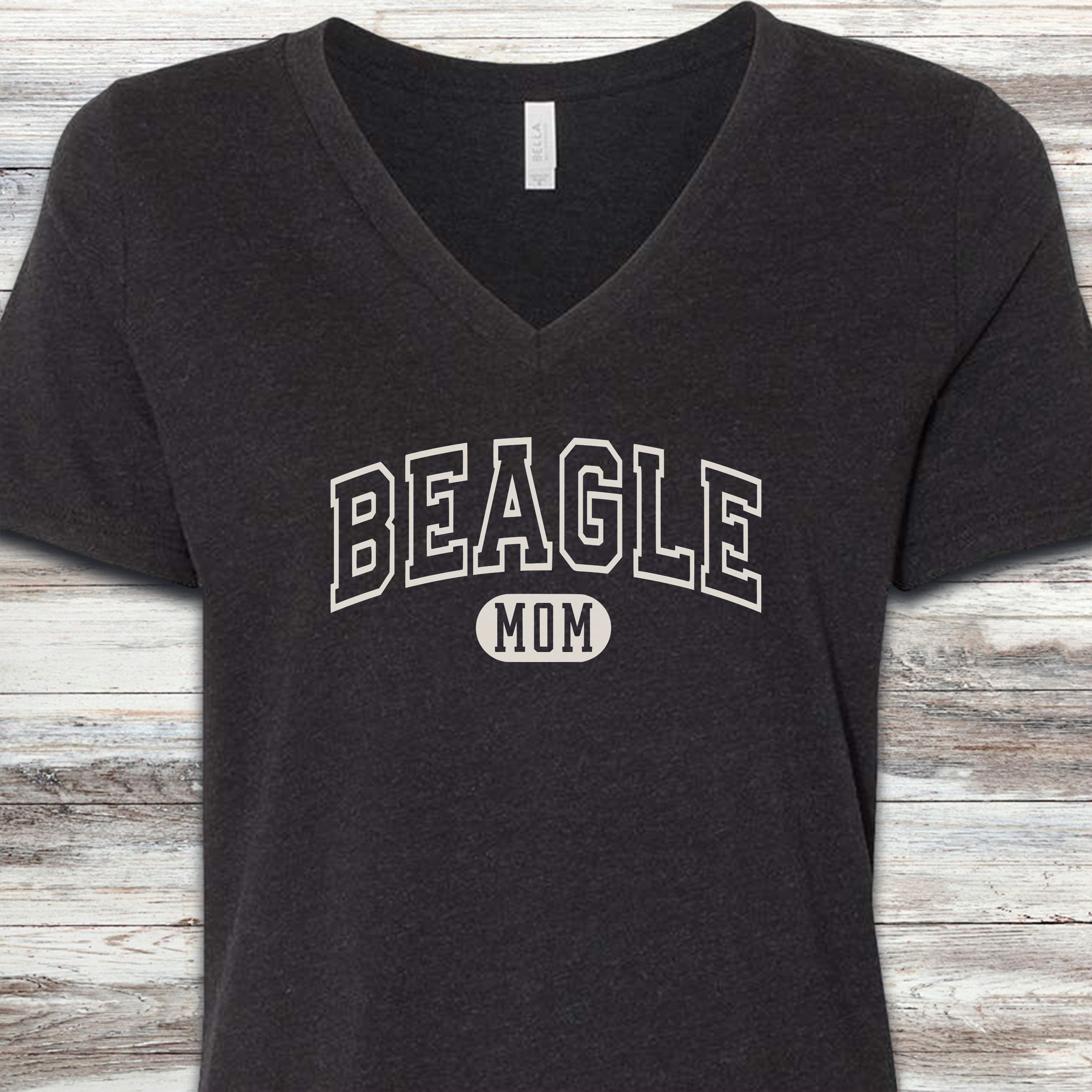 Beagle Mom V-Neck Tee - Black Heather