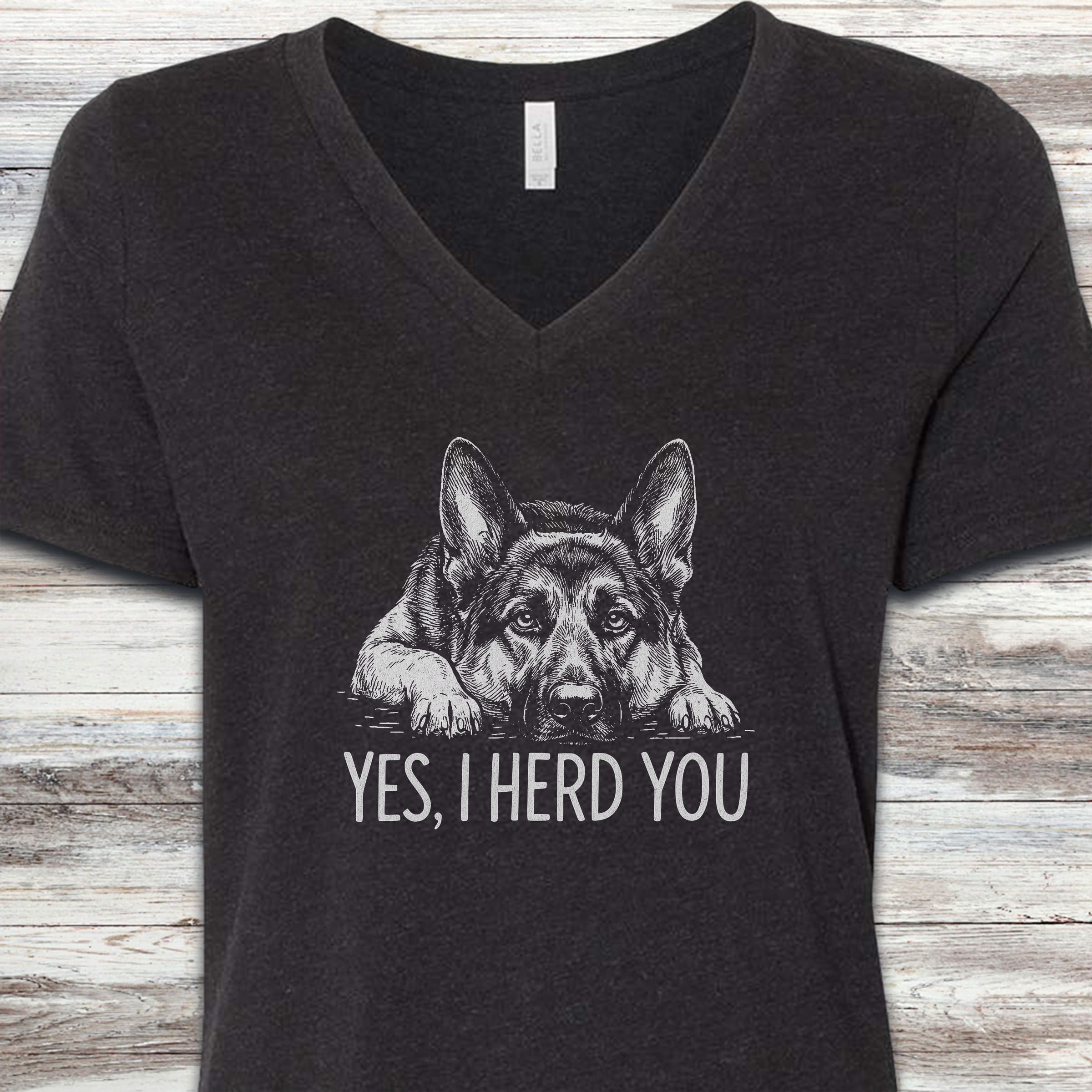 German Shepherd Herd You V-Neck Tee - Black Heather