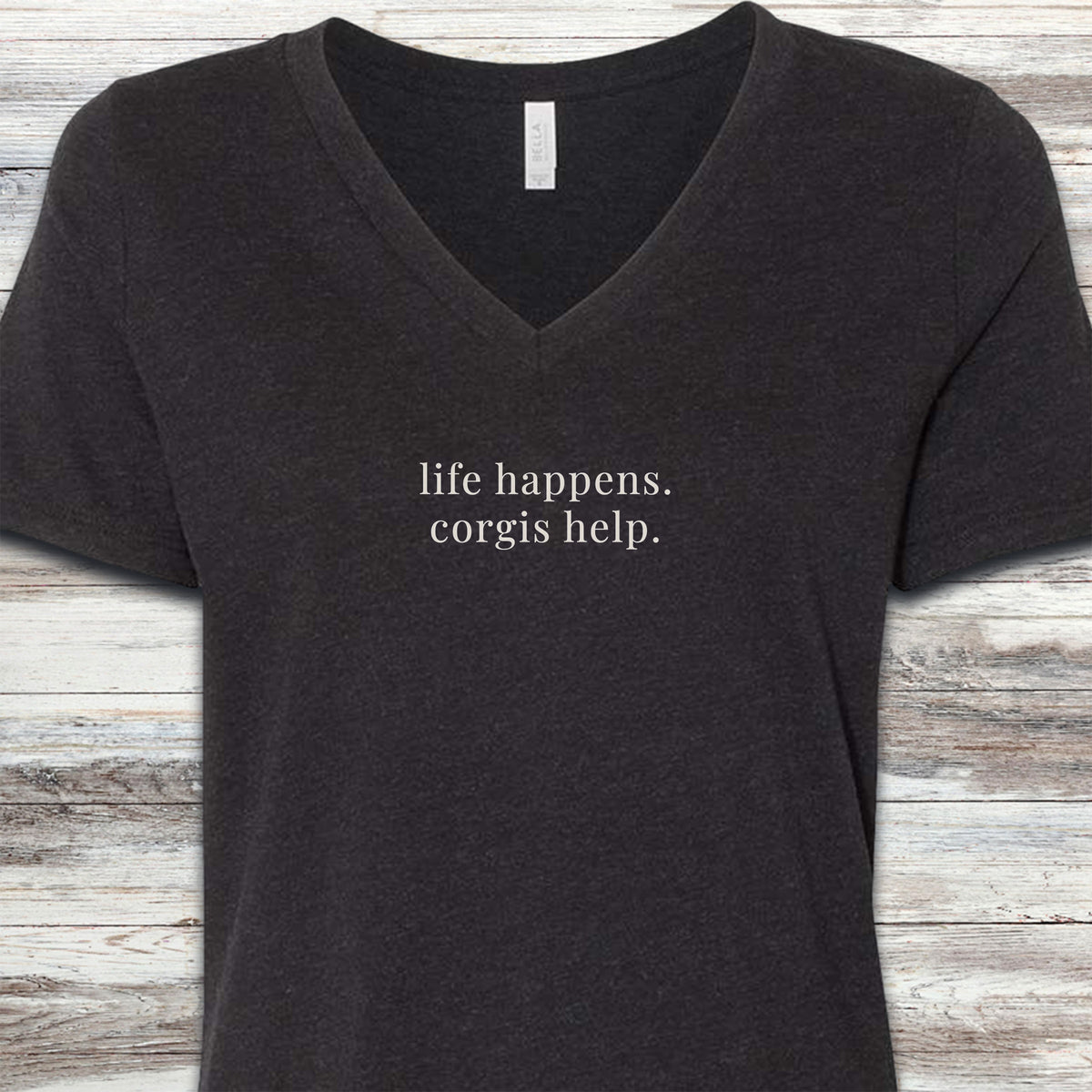 Corgi Help V-Neck Tee - Black Heather