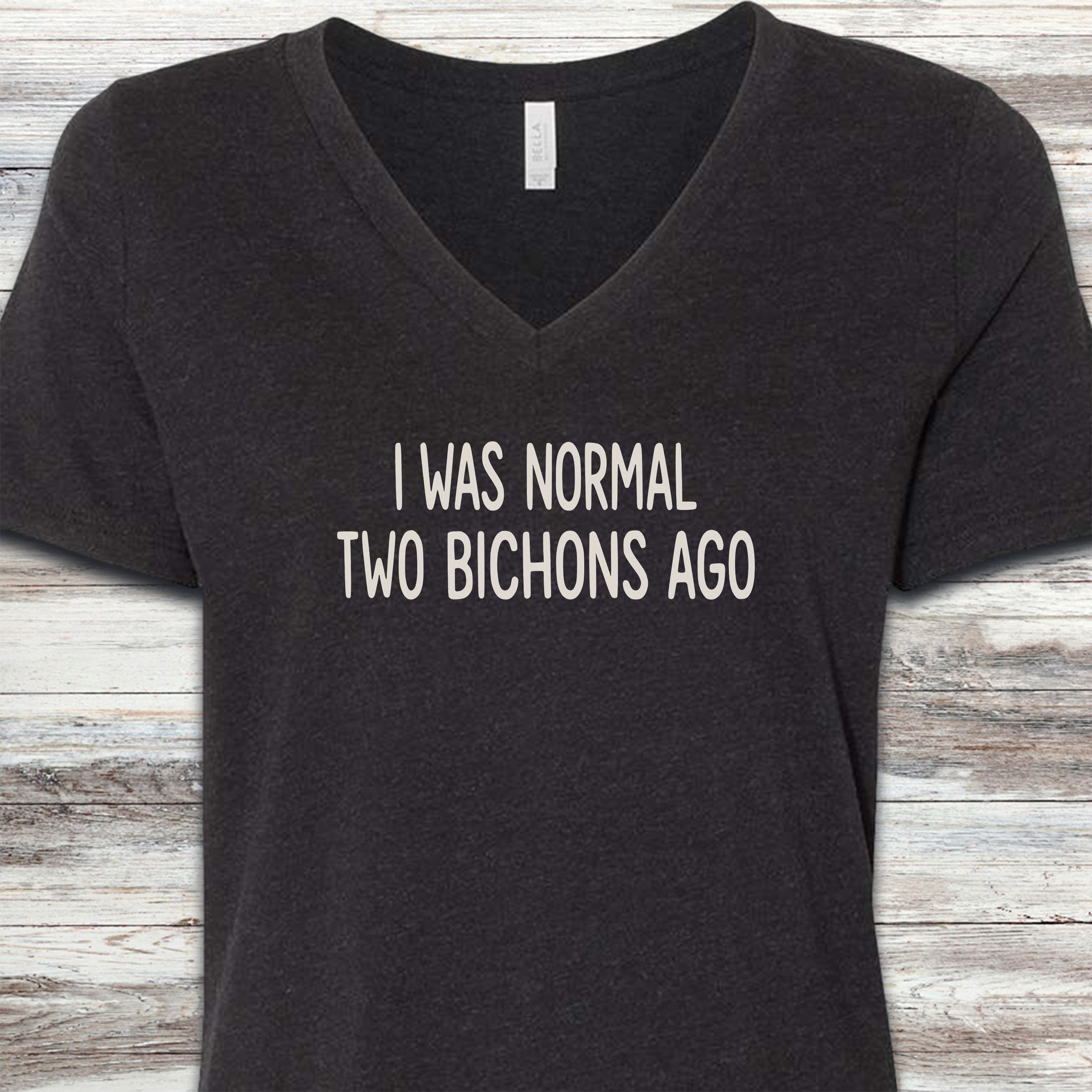 Bichon Frise Normal V-Neck Tee - Black Heather