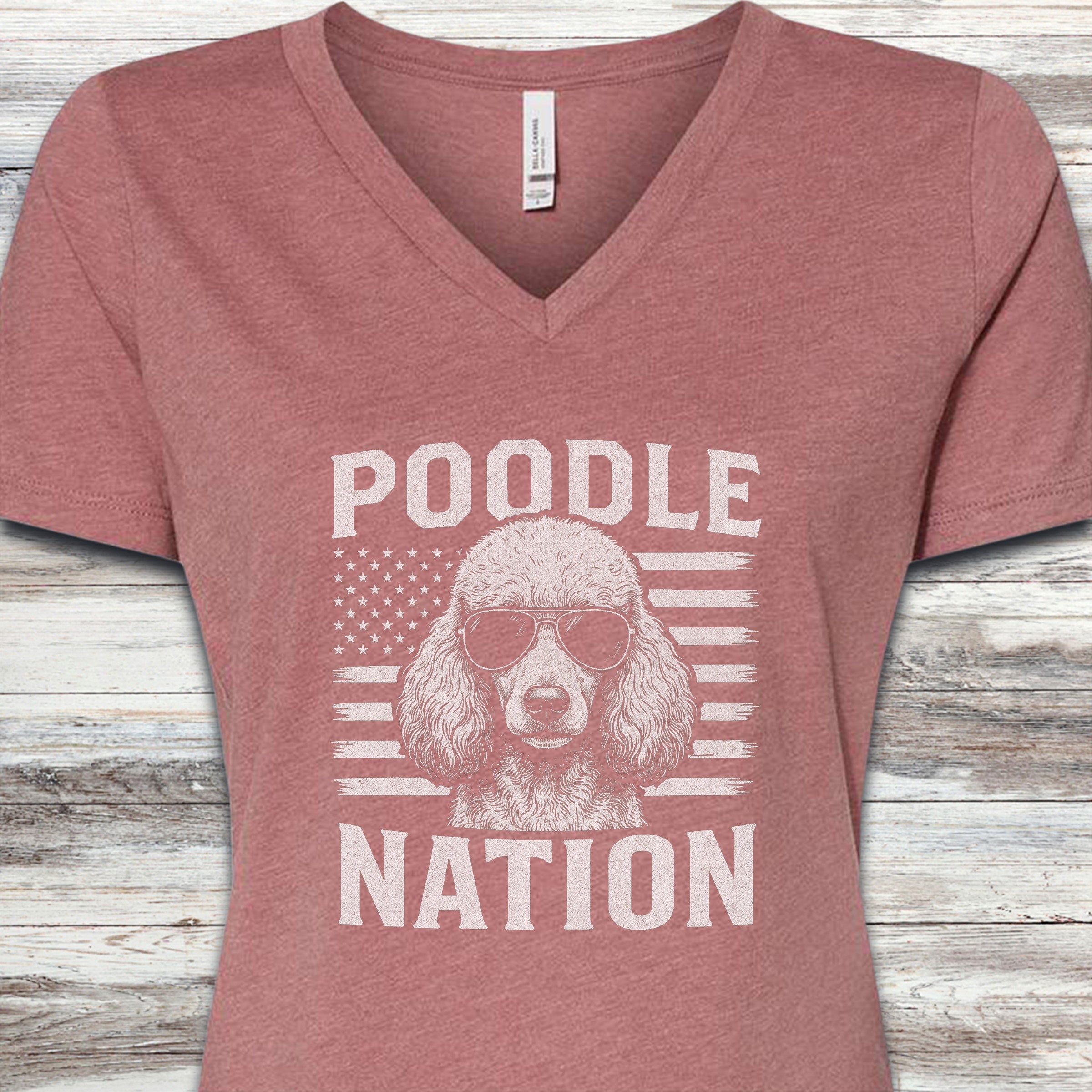 Poodle Nation V-Neck Tee - Heather Mauve