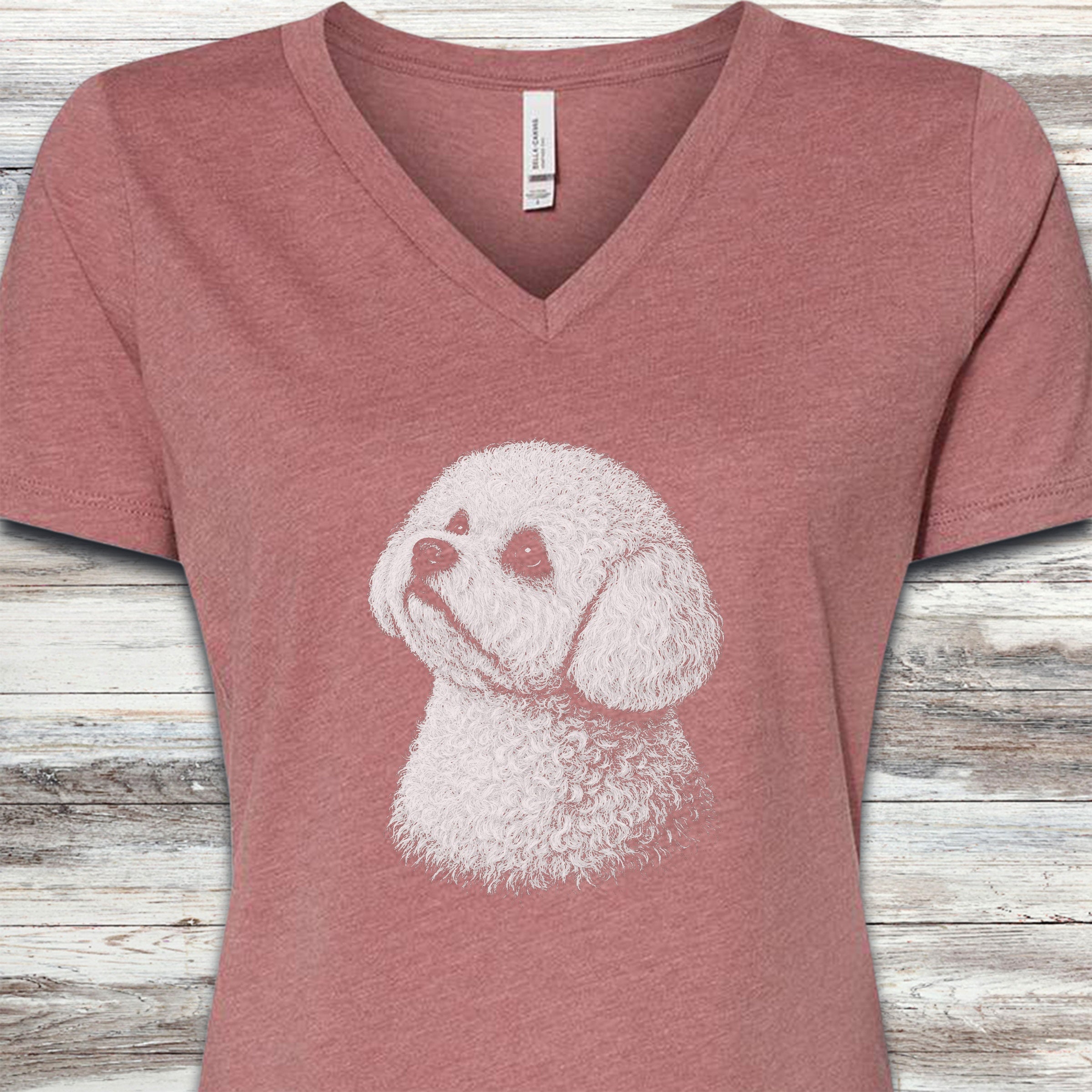 Bichon Frise Loyalty V-Neck Tee - Heather Mauve