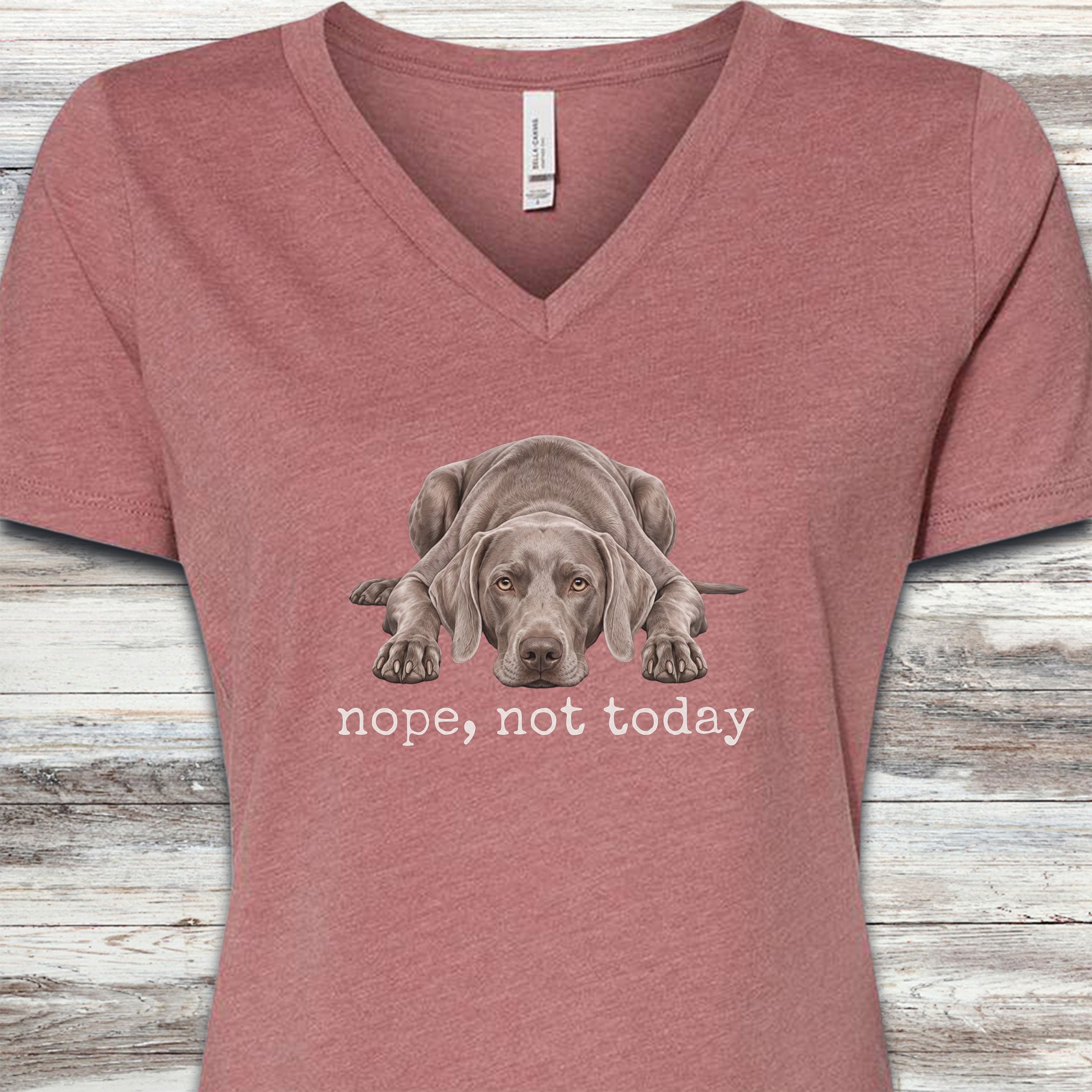 Weimaraner Nope V-Neck Tee - Heather Mauve