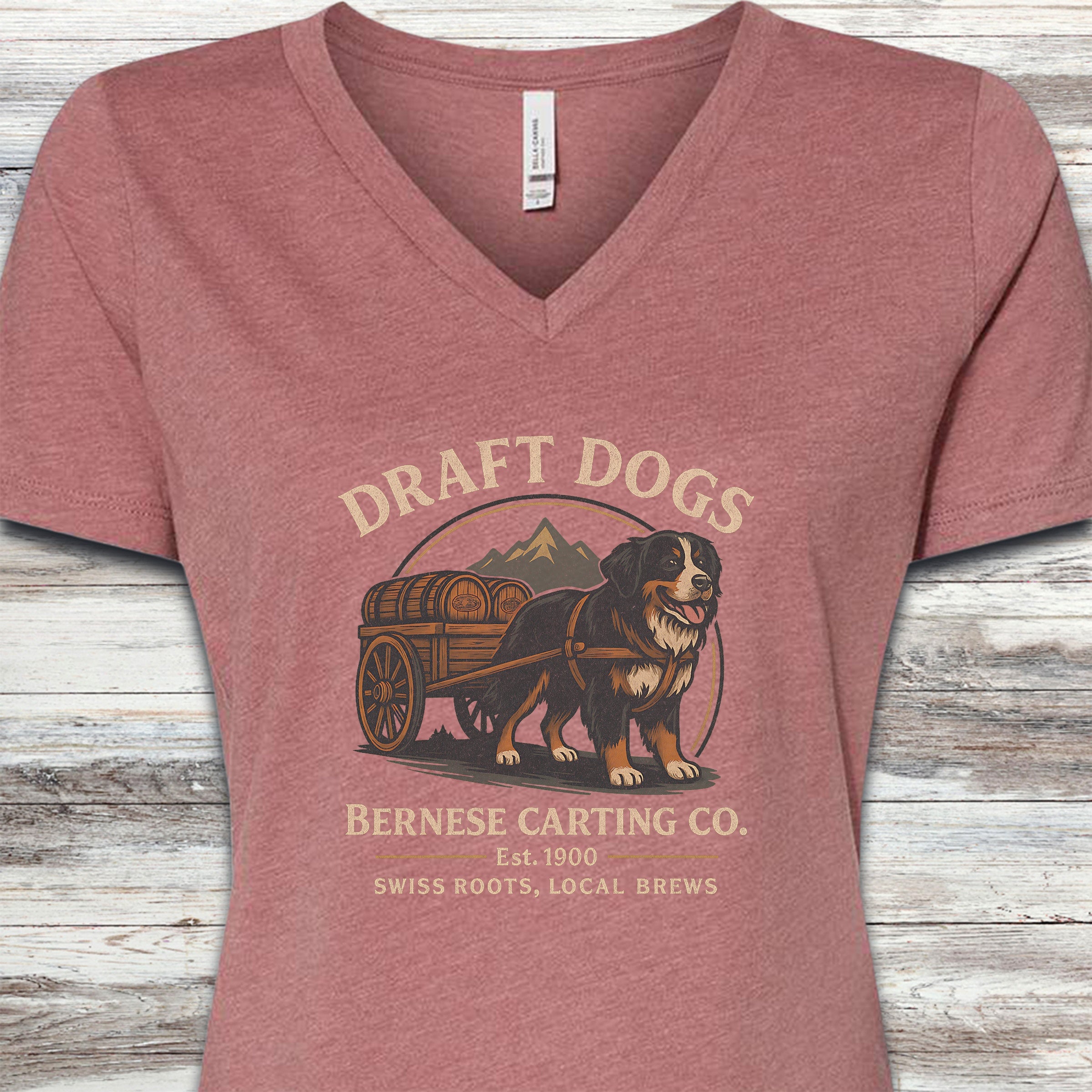 Bernese Mountain Dog Draft Dogs V-Neck Tee - Heather Mauve