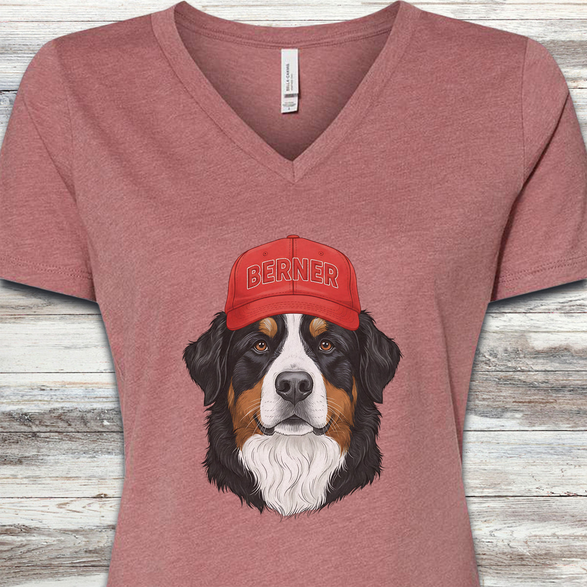 Bernese Mountain Dog Berner Hat V-Neck Tee - Heather Mauve