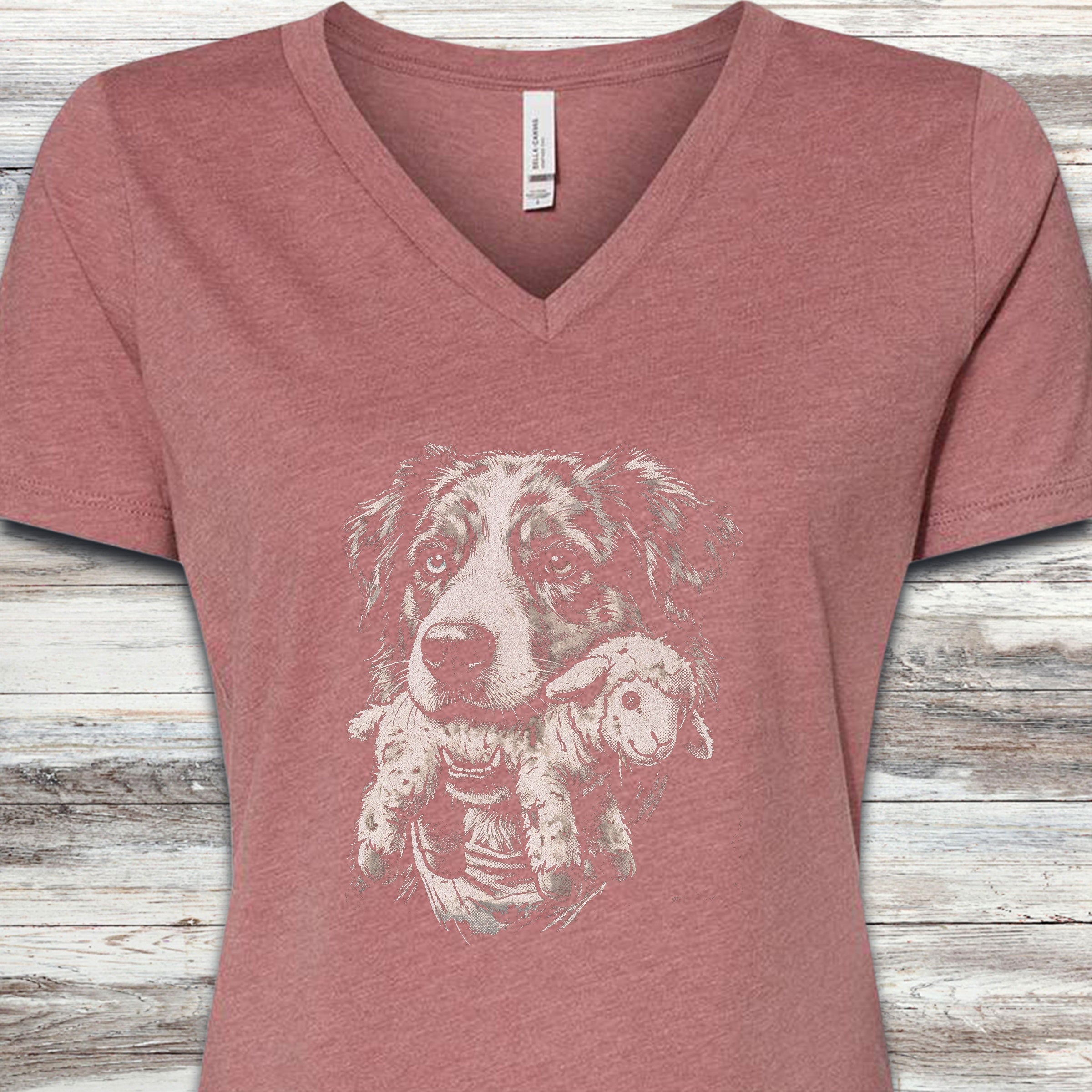 Australian Shepherd Favorite Toy V-Neck Tee - Heather Mauve