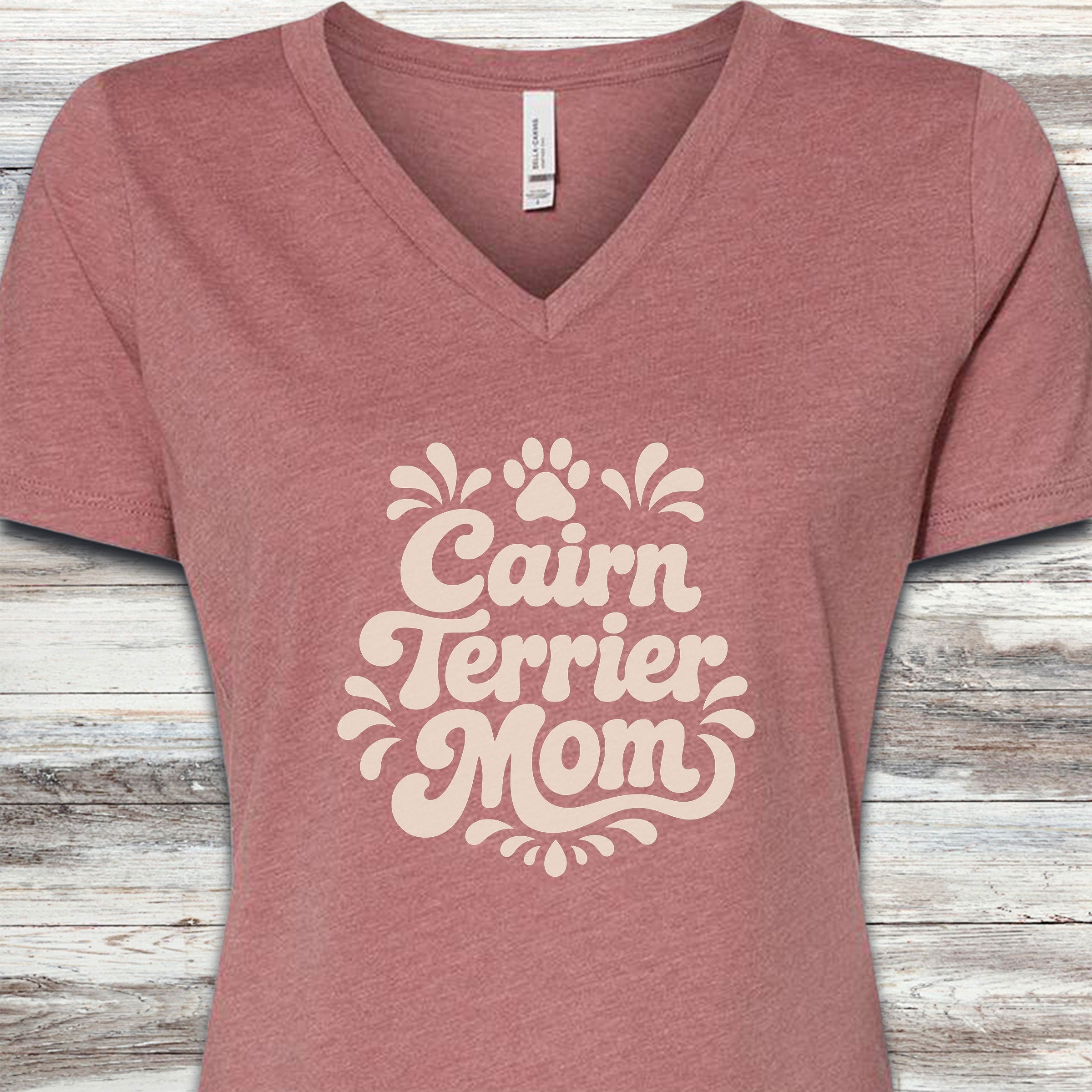 Cairn Terrier Groovy Mom V-Neck Tee - Heather Mauve