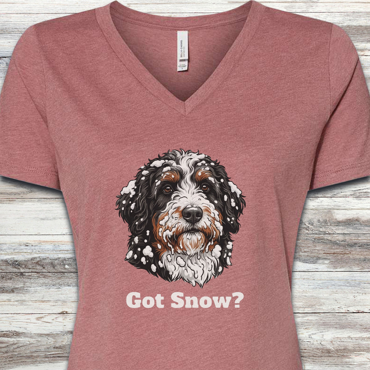 Bernedoodle Got Snow V-Neck Tee - Heather Mauve
