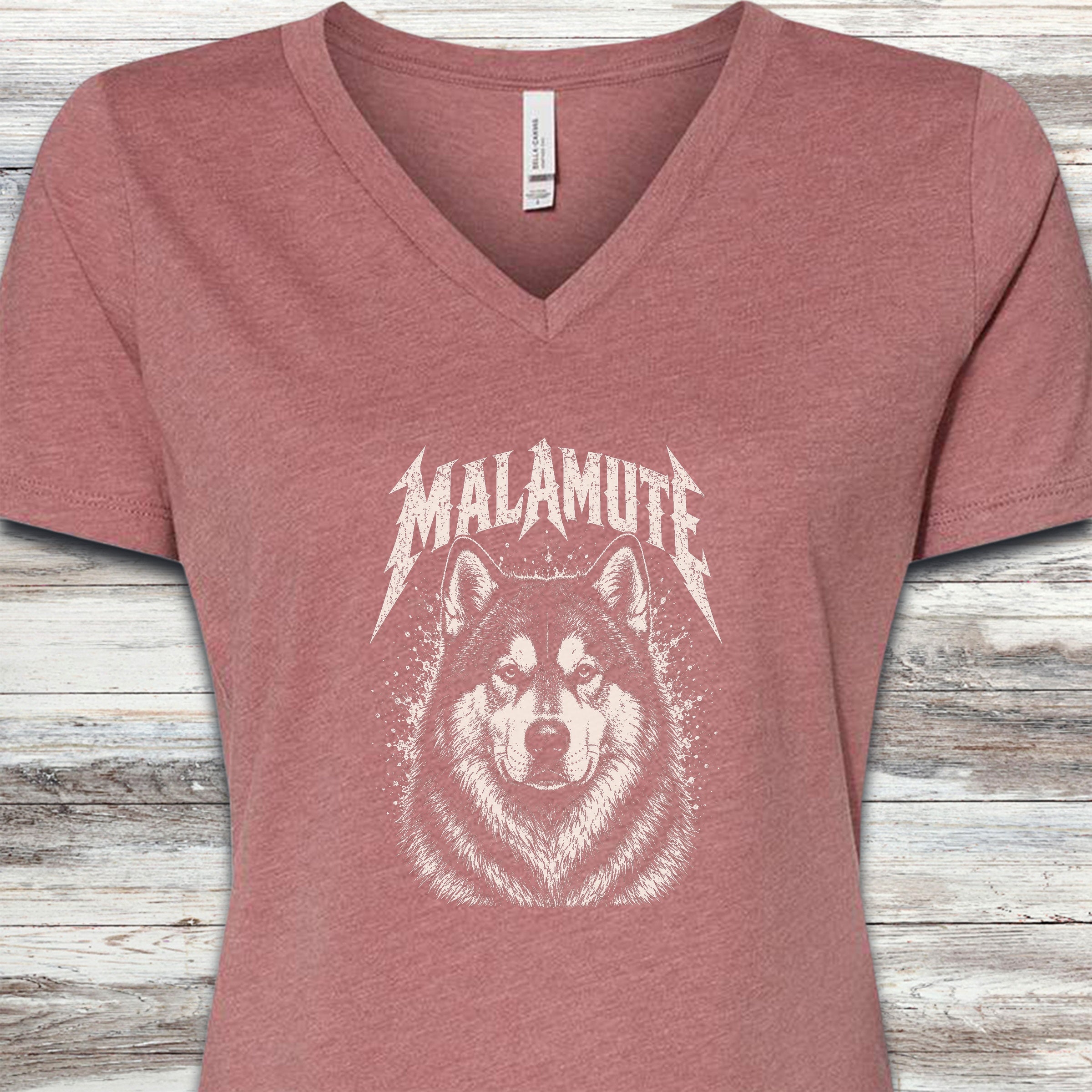 Alaskan Malamute Metal V-Neck Tee - Heather Mauve
