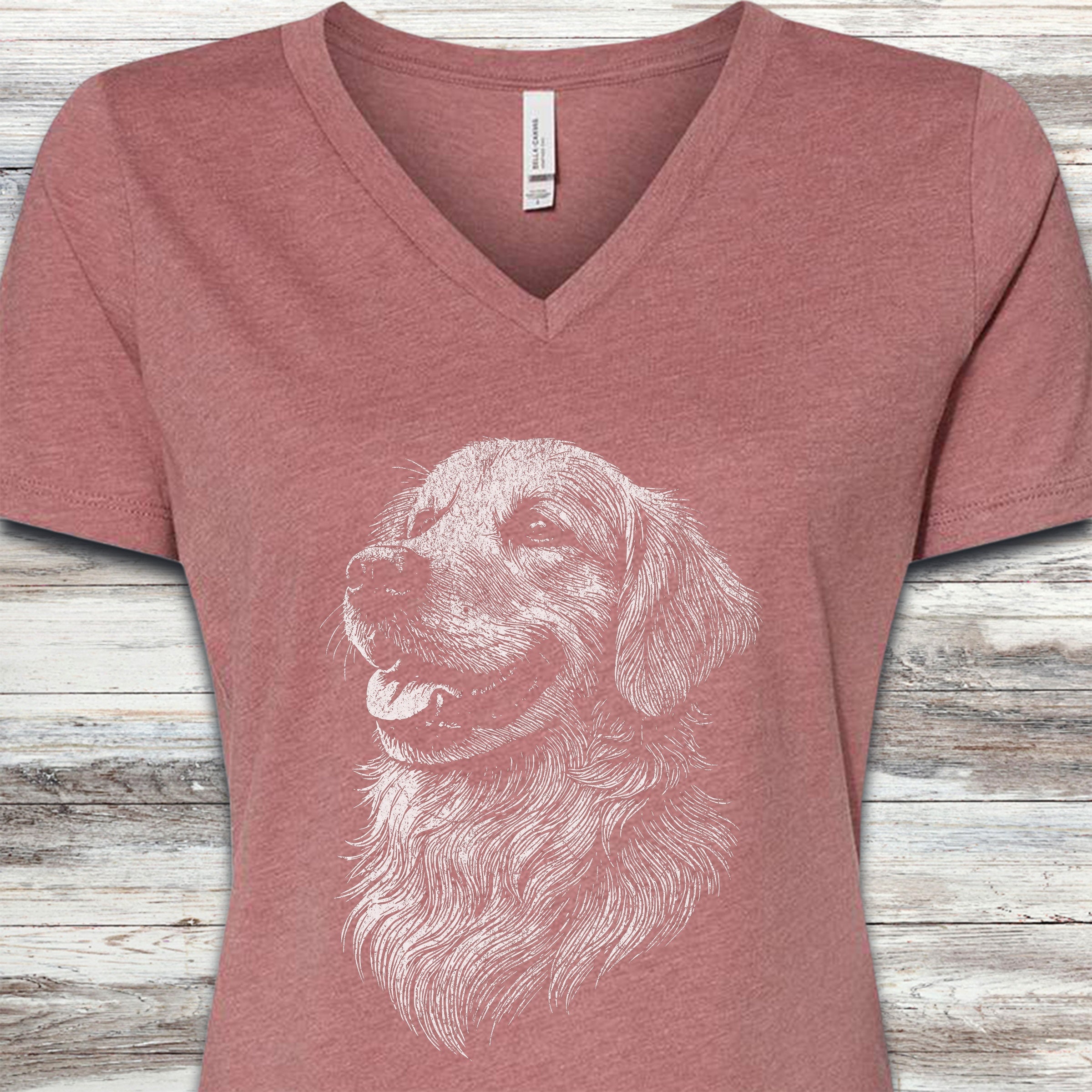 Golden Retriever Sketch V-Neck Tee - Heather Mauve