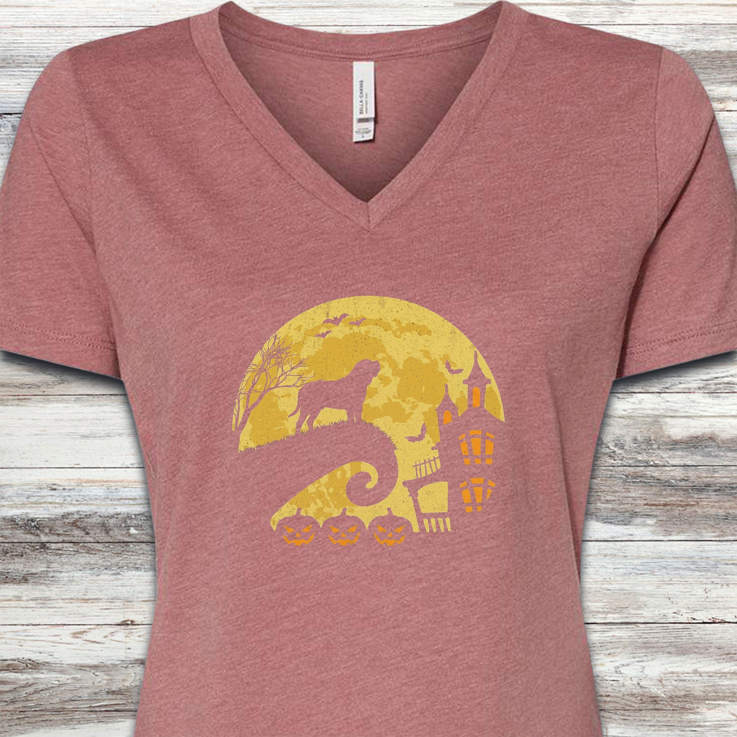 English Mastiff Halloween Moon V-Neck Tee - Heather Mauve
