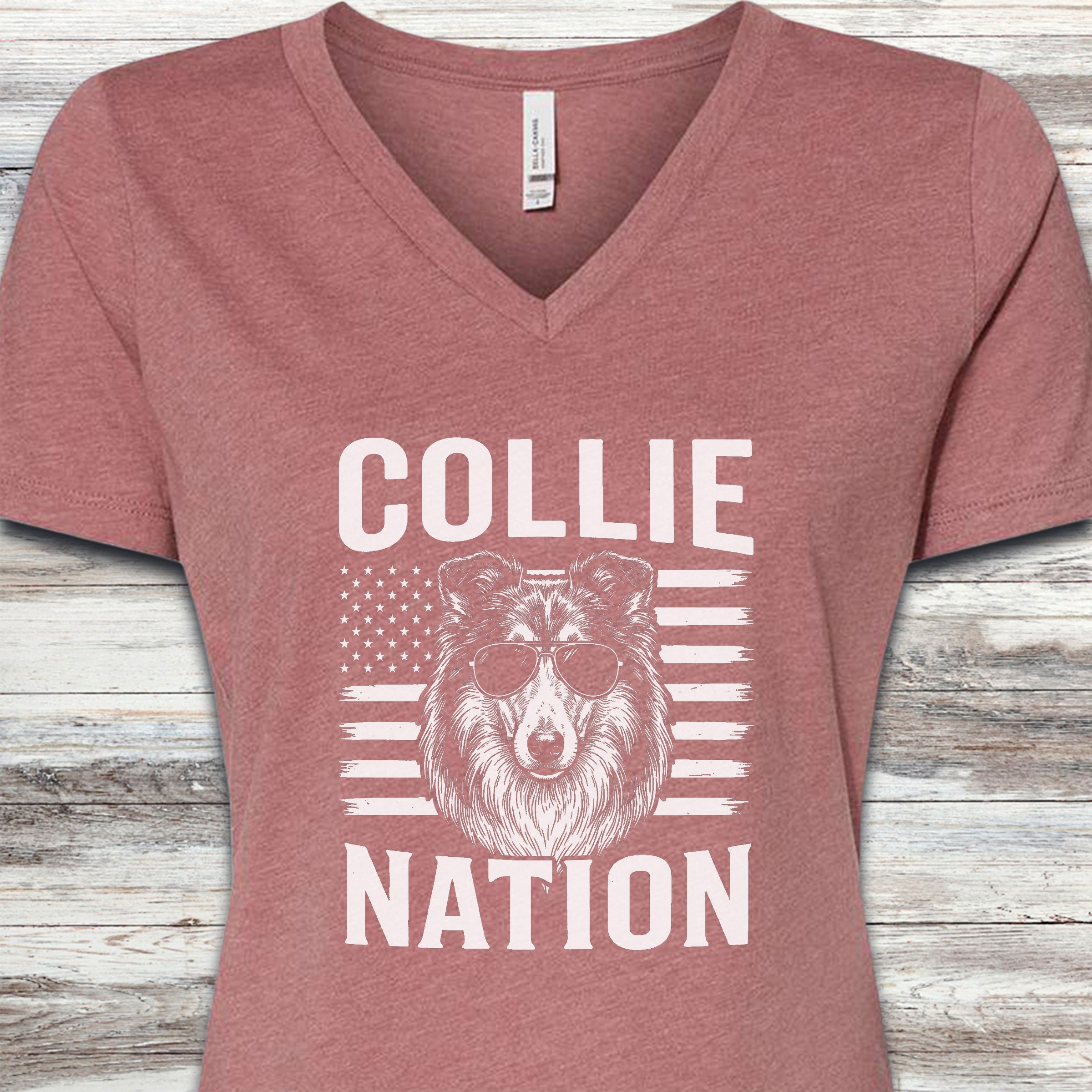 Rough Collie Nation V-Neck Tee - Heather Mauve