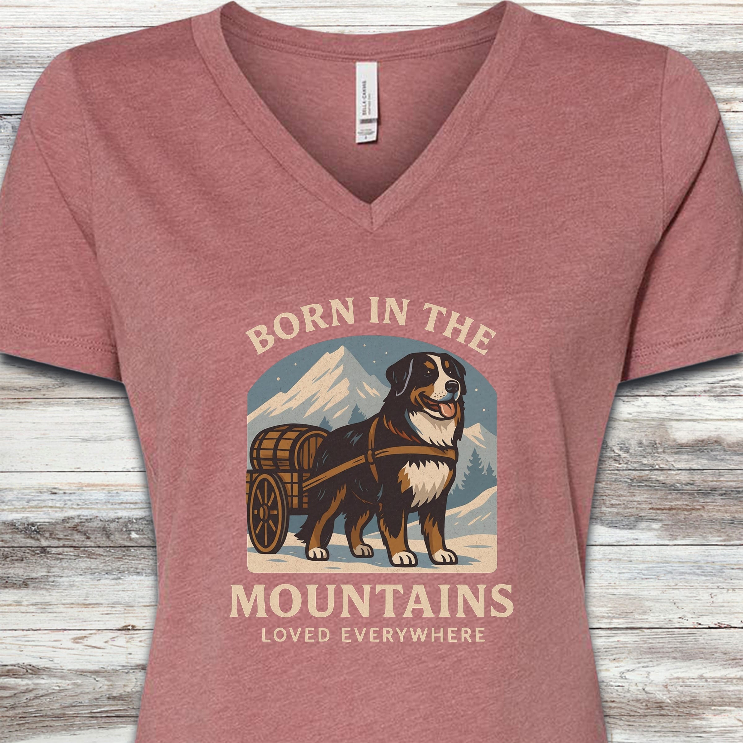 Bernese Mountain Dog Born V-Neck Tee - Heather Mauve