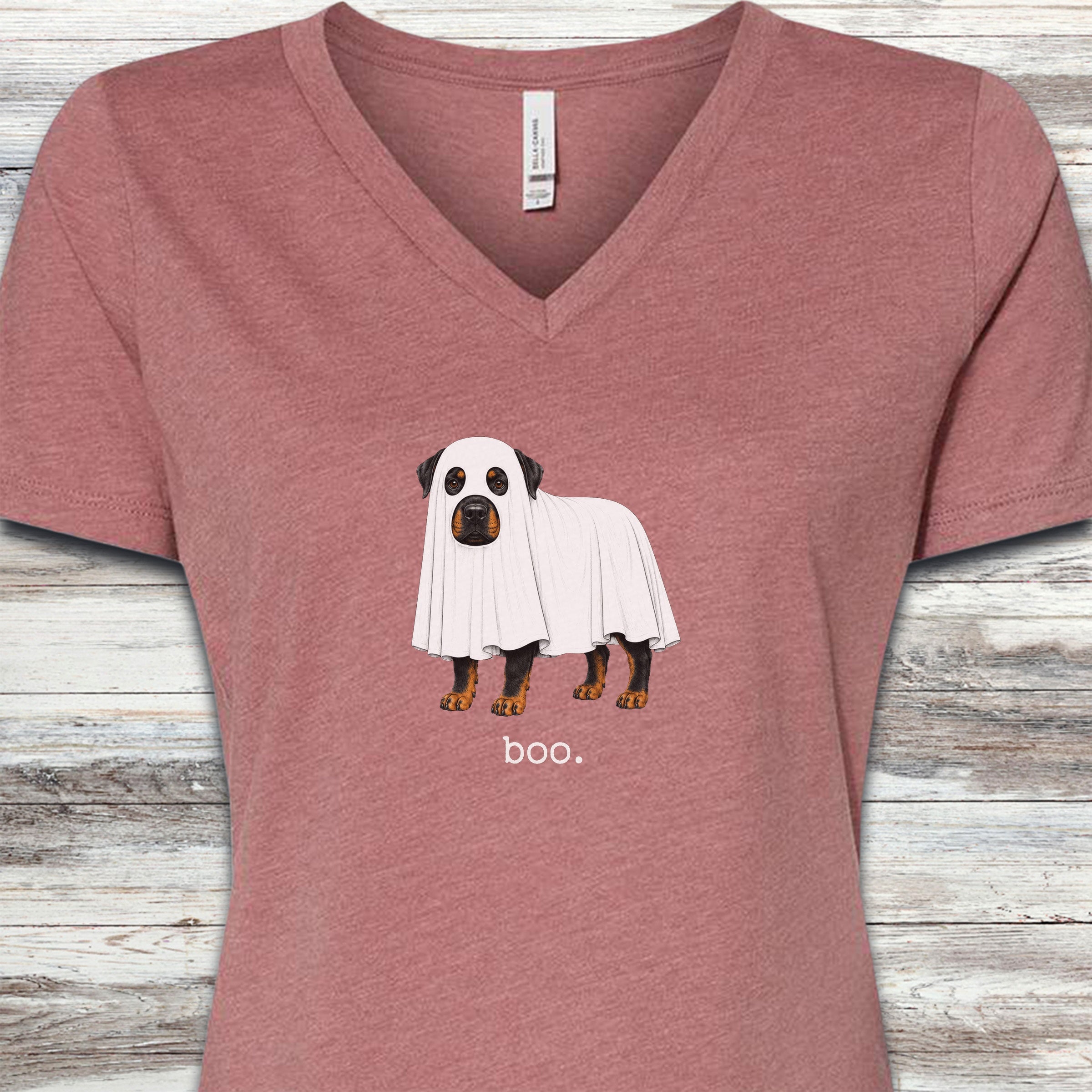 Rottweiler Boo V-Neck Tee - Heather Mauve
