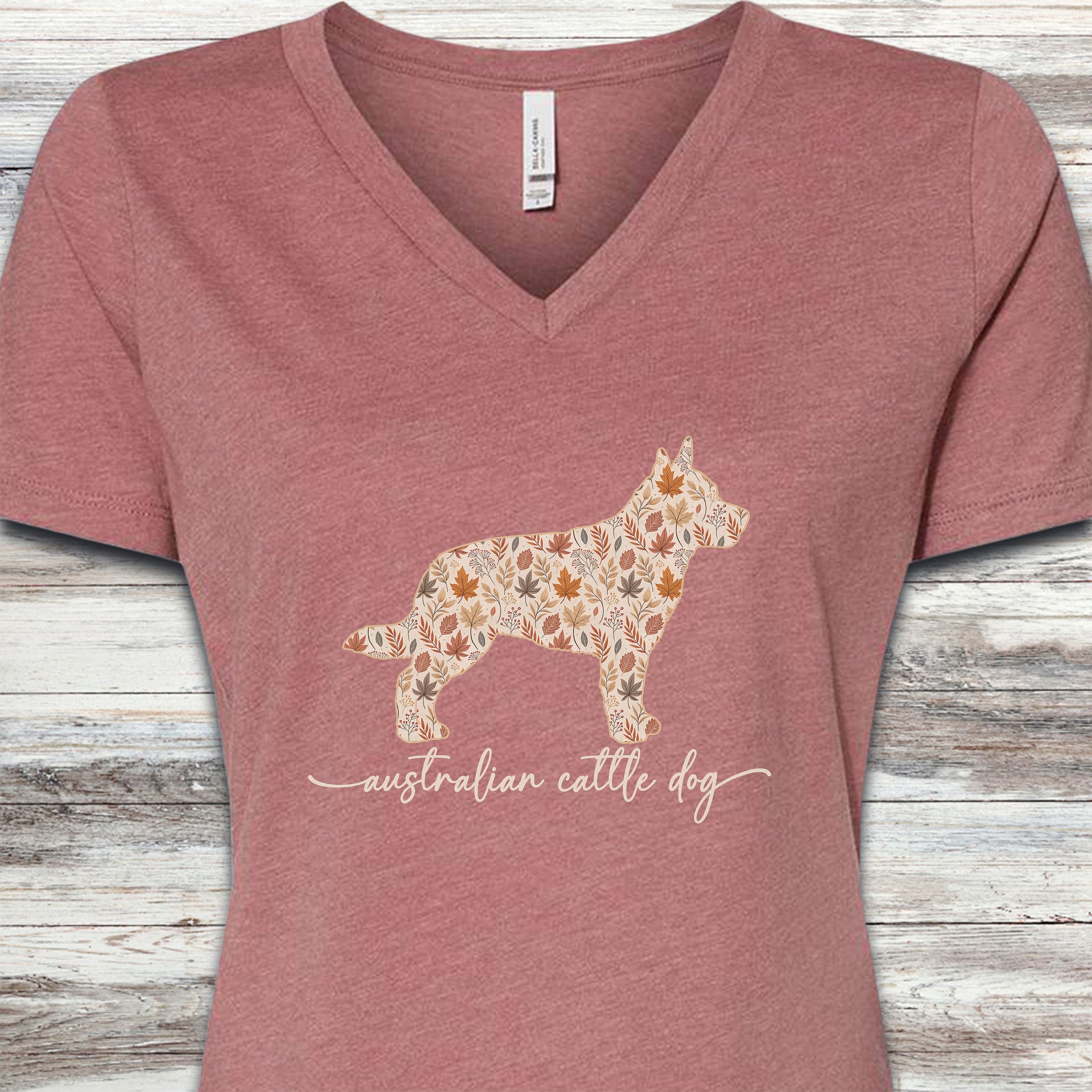 Australian Cattle Dog Fall V-Neck Tee - Heather Mauve