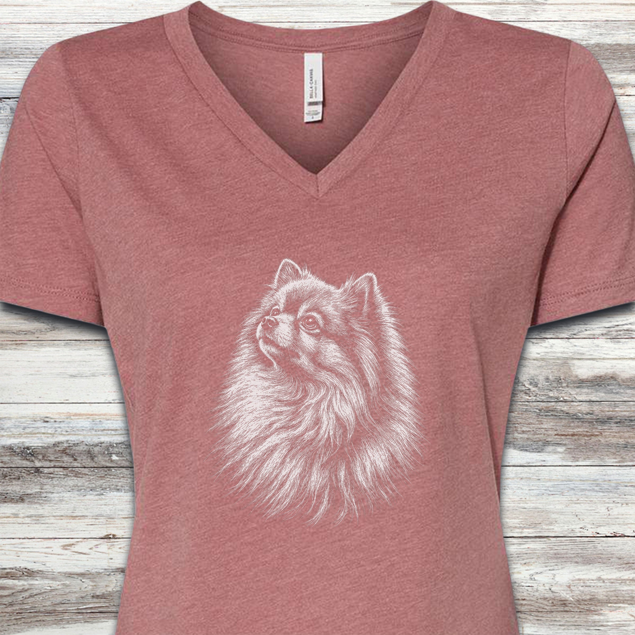 Pomeranian Loyalty V-Neck Tee - Heather Mauve