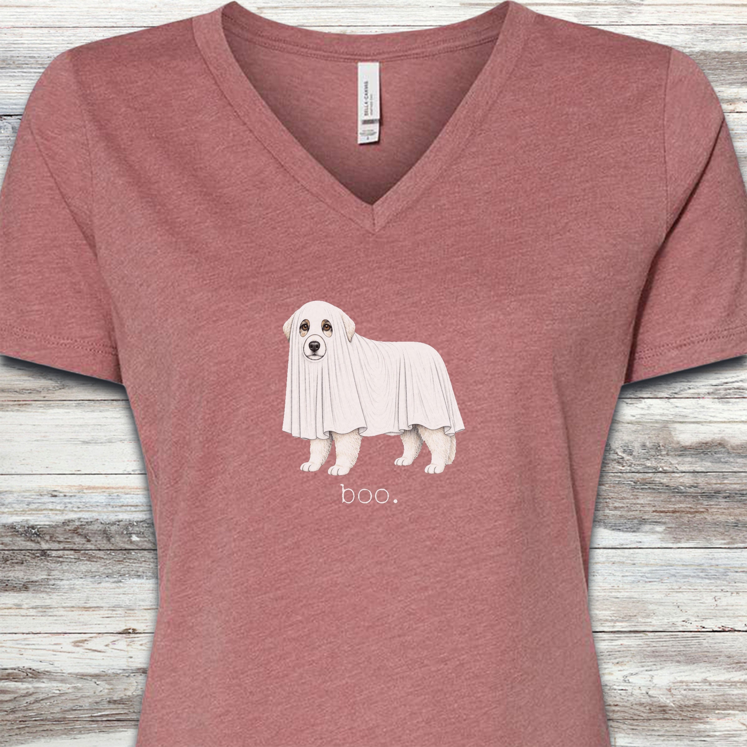 Great Pyrenees Boo V-Neck Tee - Heather Mauve